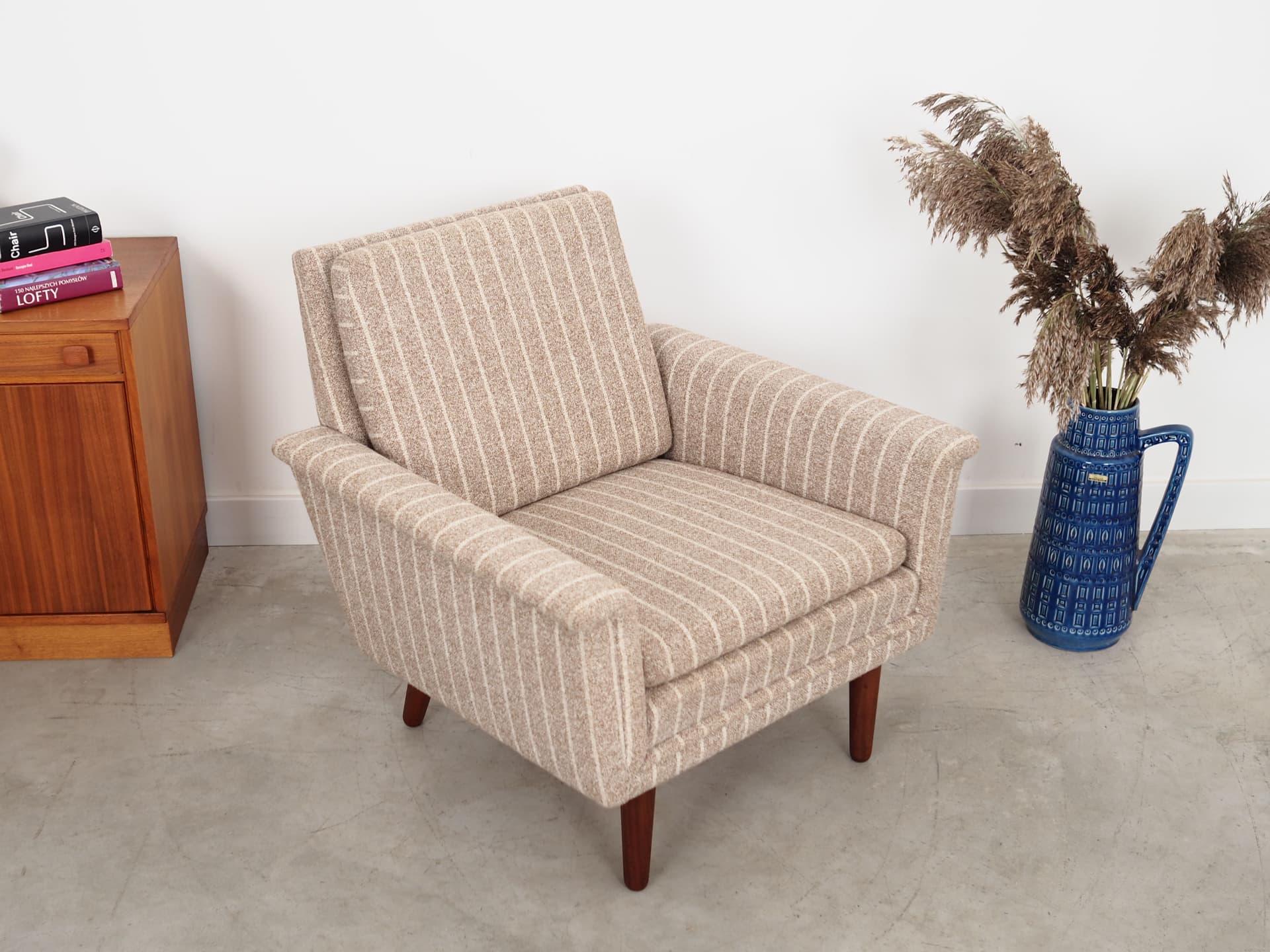 Armchair, beige teak, Denmark, 1970s. - 66435