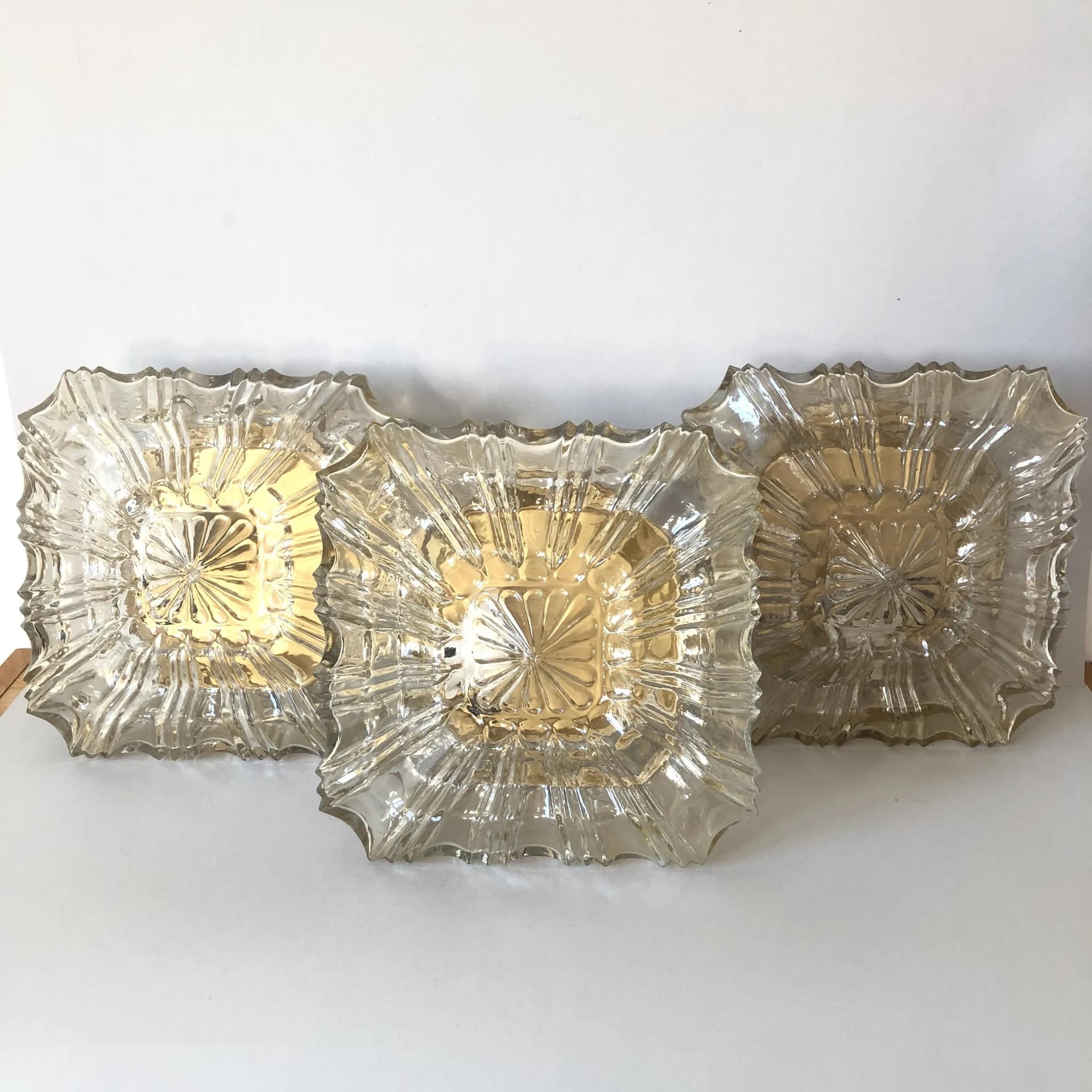 Złocony brutalistyczny kinkiet lub plafon szklany, Niemcy, lata 70. - 23506