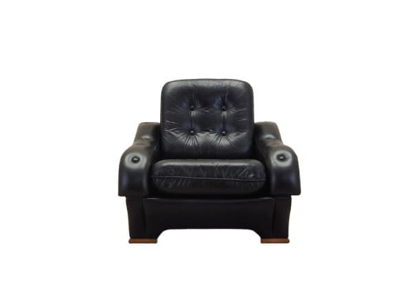 Armchair, postmodernist, black artificial leather, Italy, 1980s. - DIMENSION