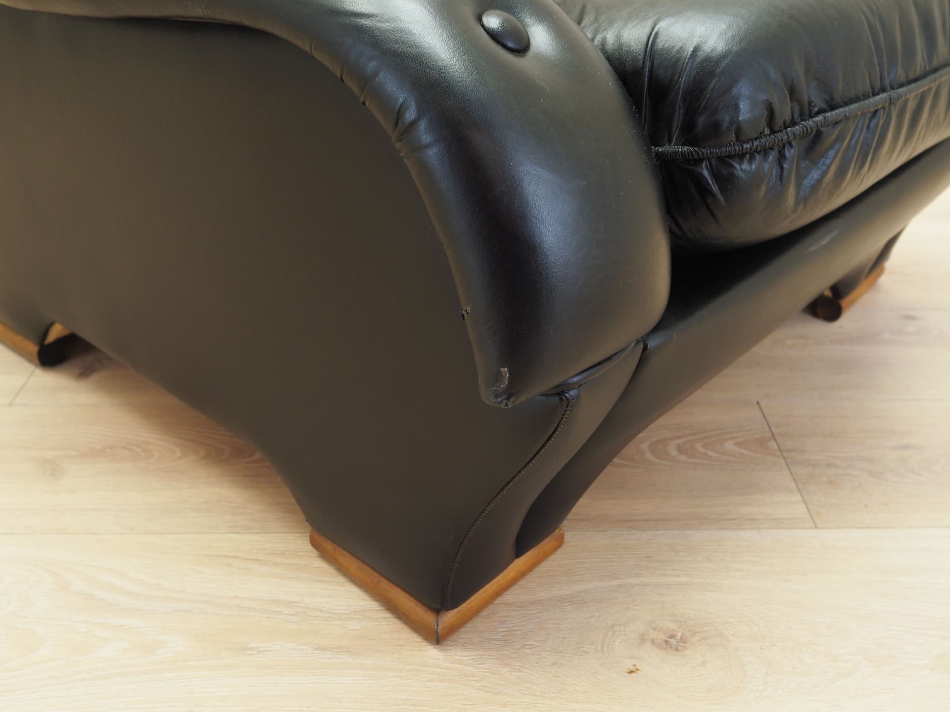 Armchair, postmodernist, black artificial leather, Italy, 1980s. - 66422