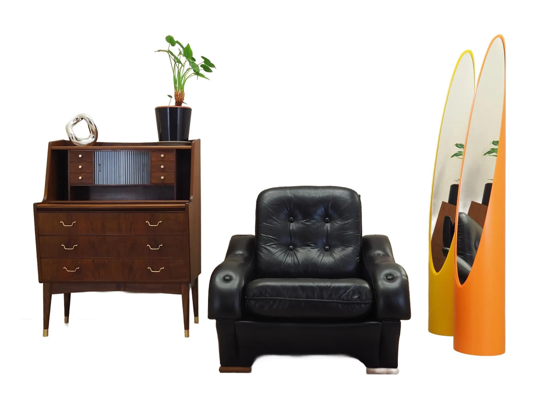 Armchair, postmodernist, black artificial leather, Italy, 1980s. - 23675