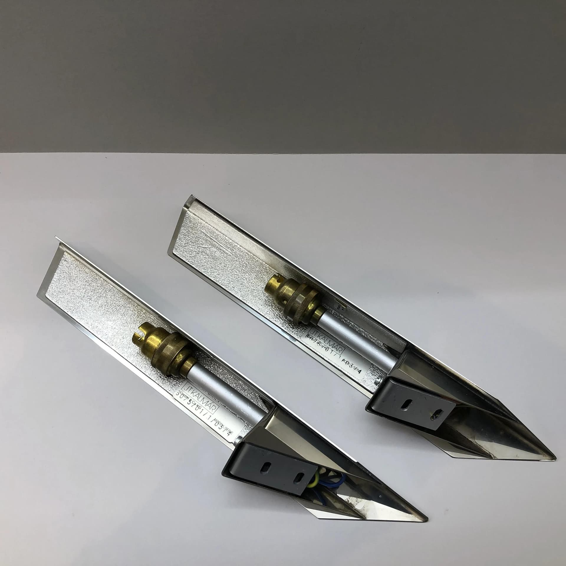 Pair of wall sconces, silver chromed brass, J.T. Kalmar, Germany, 1970s. - 23494