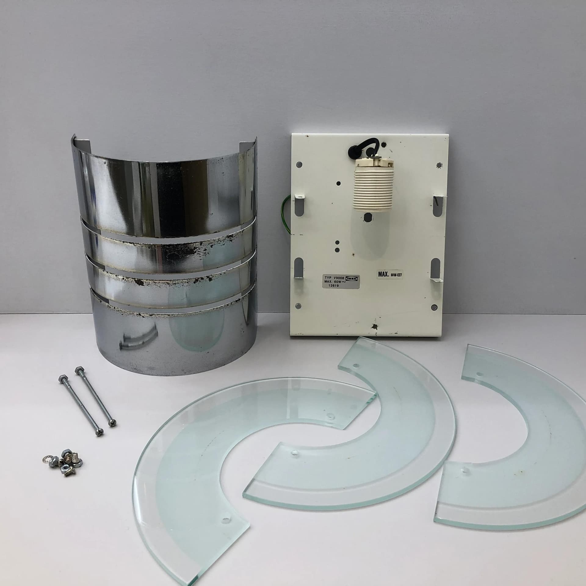 Kinkiet, szkło przezroczyste, stal srebrny, Ikea, Szwecja, lata 80. - 23938