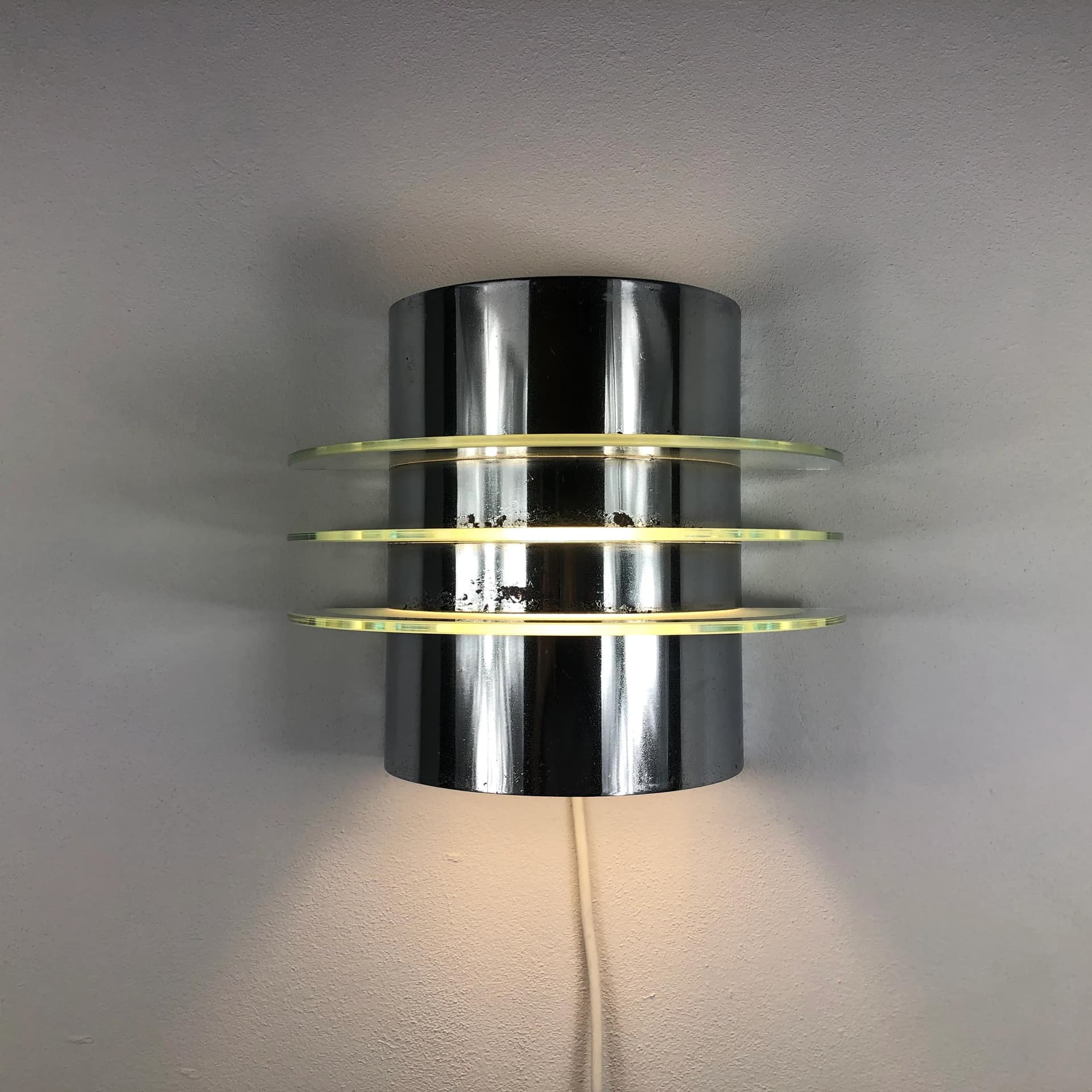 Kinkiet, szkło przezroczyste, stal srebrny, Ikea, Szwecja, lata 80. - 23933