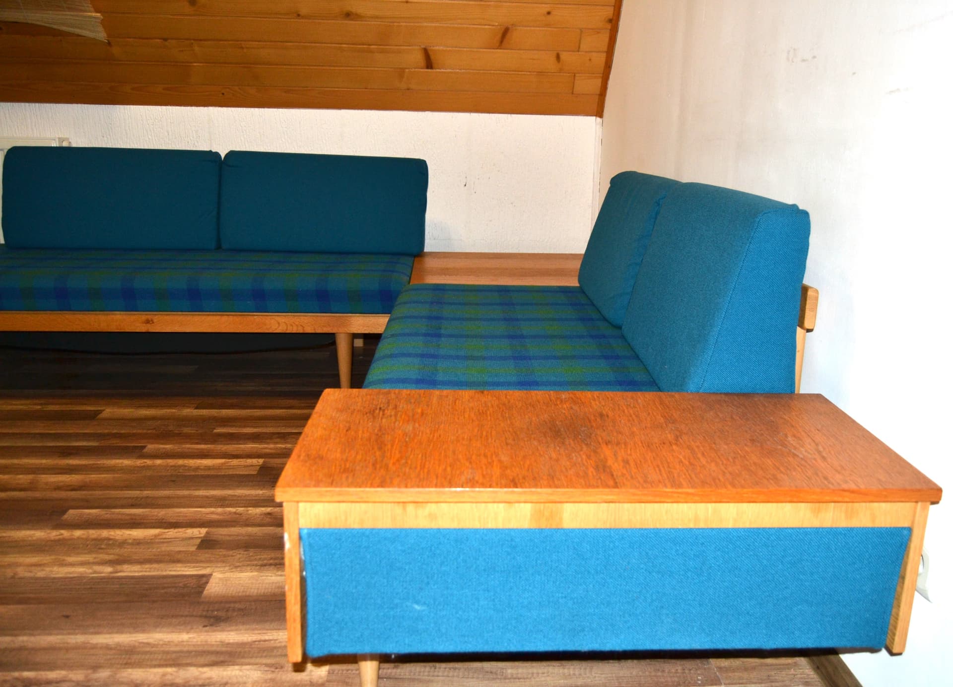 Zestaw wypoczynkowy Relling Vik i Relling, turkusowy, teak, proj. H. Vik, I. Relling, Norwegia, lata 70. - 79158