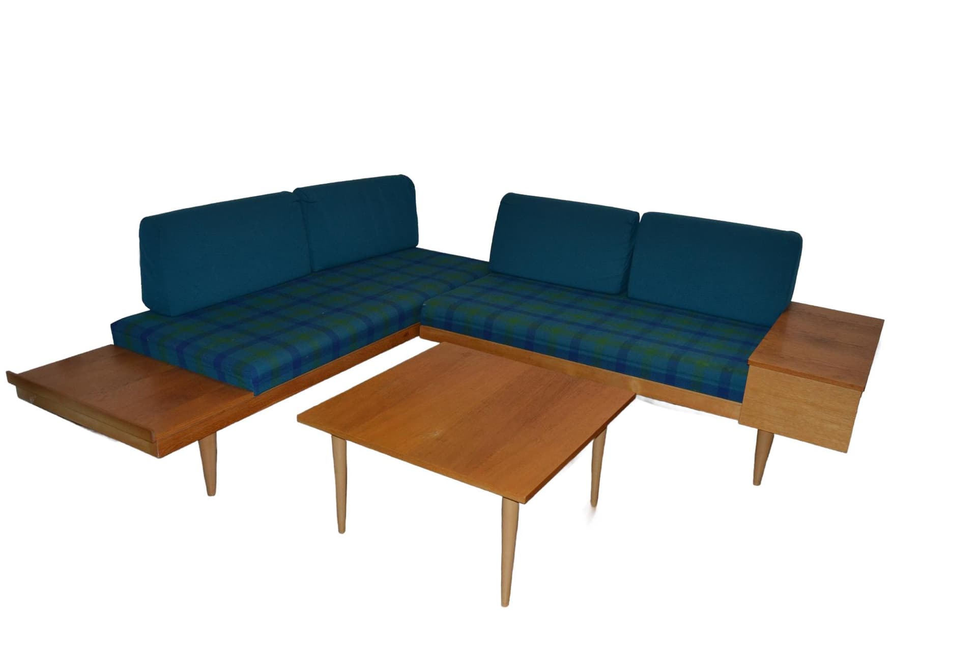 Zestaw wypoczynkowy Relling Vik i Relling, turkusowy, teak, proj. H. Vik, I. Relling, Norwegia, lata 70. - 79155