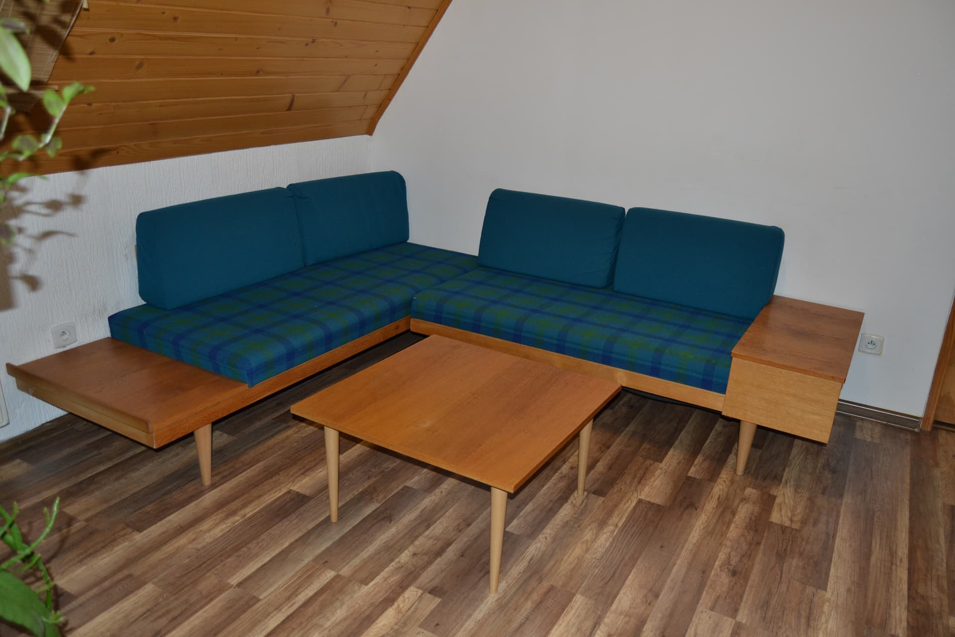 Zestaw wypoczynkowy Relling Vik i Relling, turkusowy, teak, proj. H. Vik, I. Relling, Norwegia, lata 70. - 79160