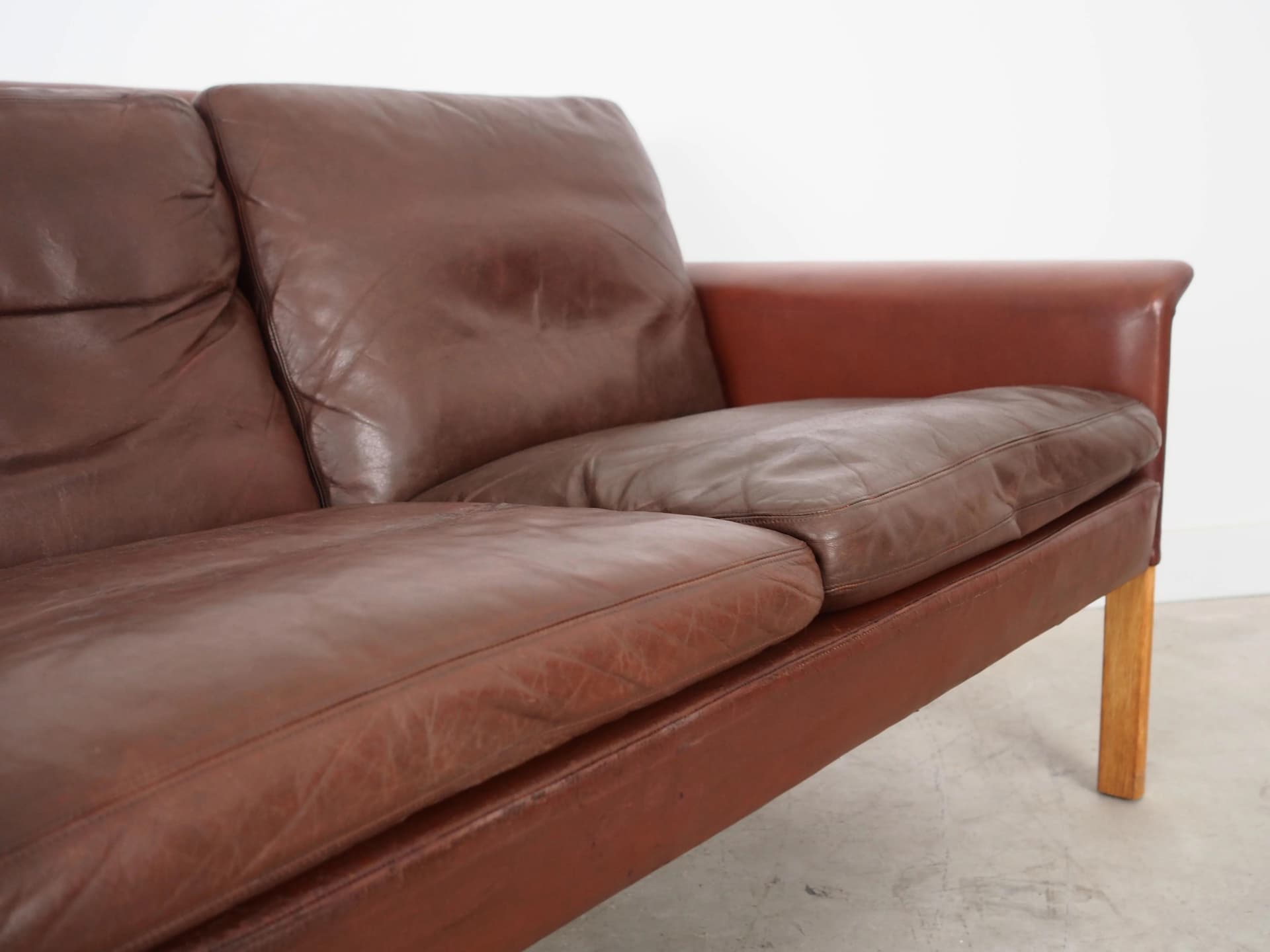 Sofa, skóra brązowa, proj. H. Olsen, CS Møbler, Dania, lata 60. - 24026