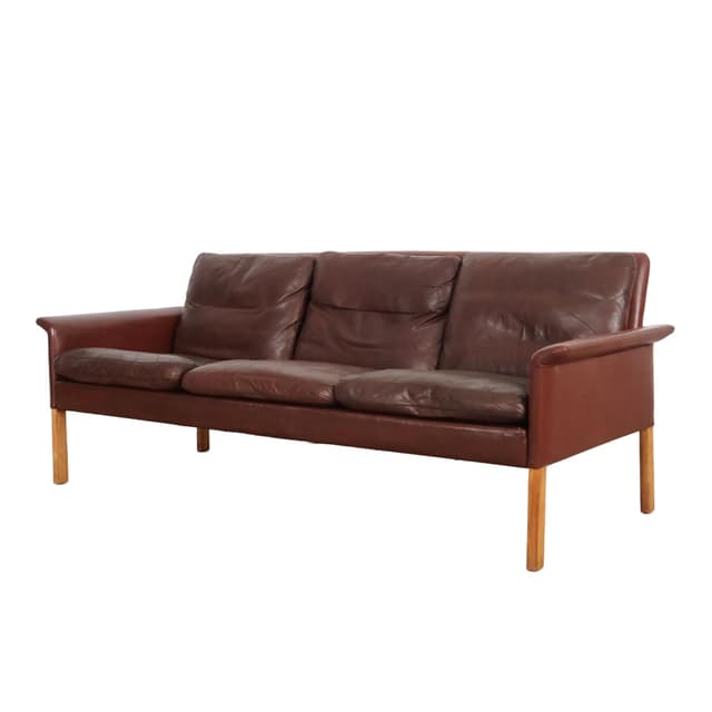 Sofa, skóra brązowa, proj. H. Olsen, CS Møbler, Dania, lata 60. - WYMIARY