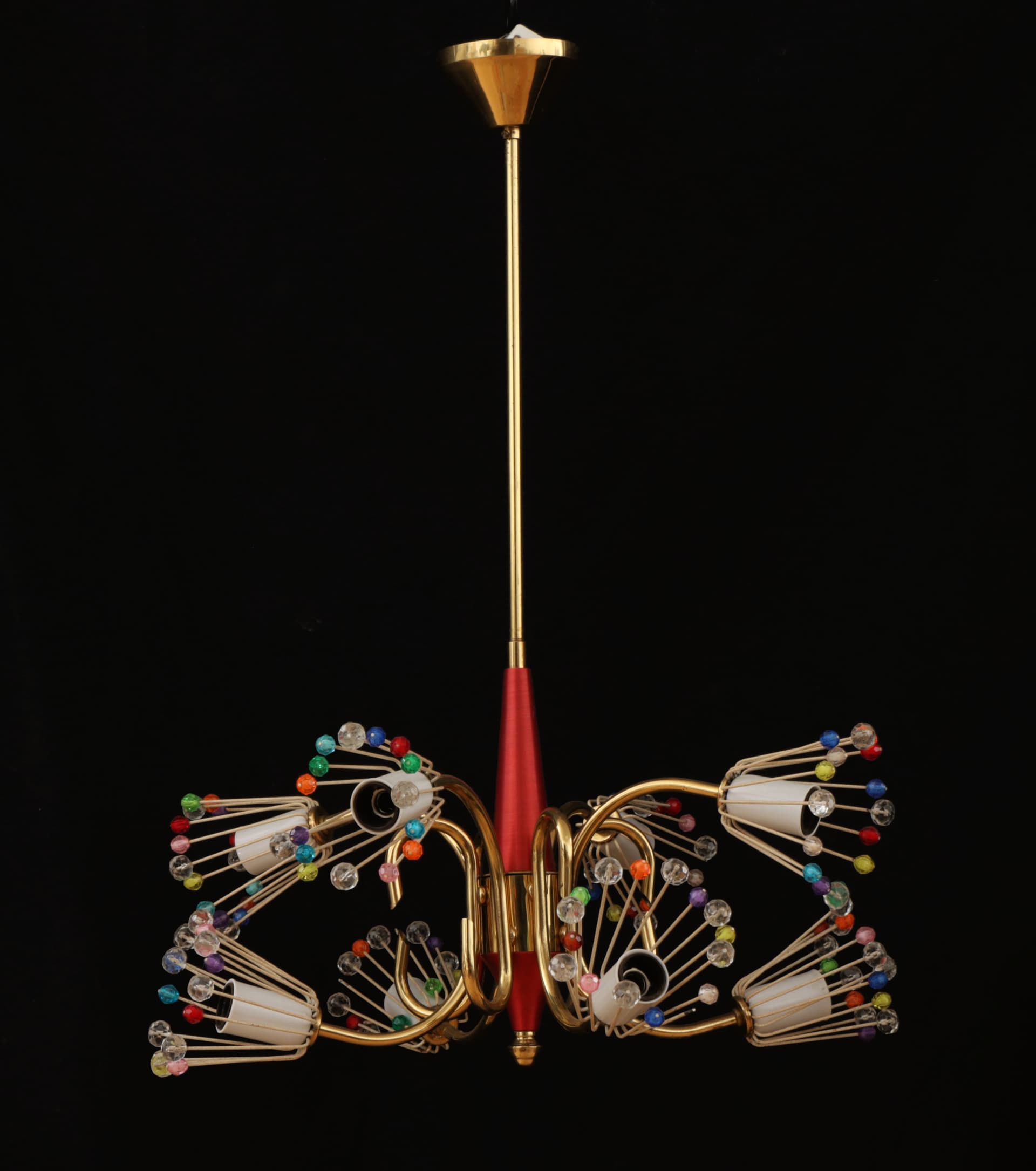 Chandelier, multicolor, brass painted metal glass, by E. Stejnar, Austria, 1950s - 154