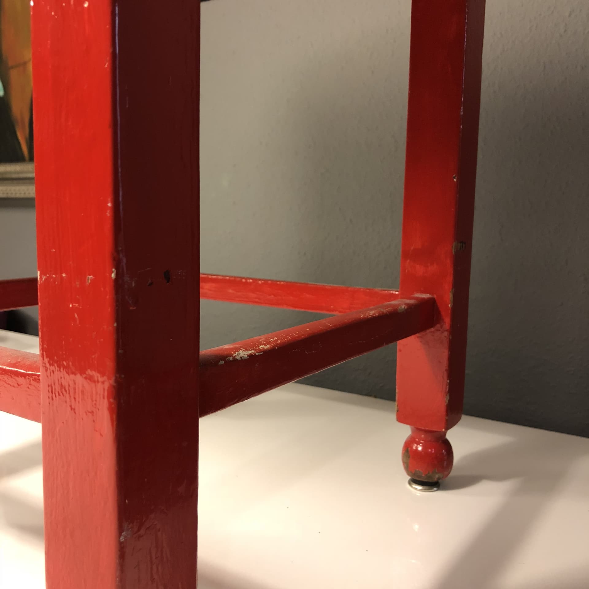 Stołek toaletkowy, tkanina kwiatowa, drewno czerwony, Niemcy, lata 50. - 81986