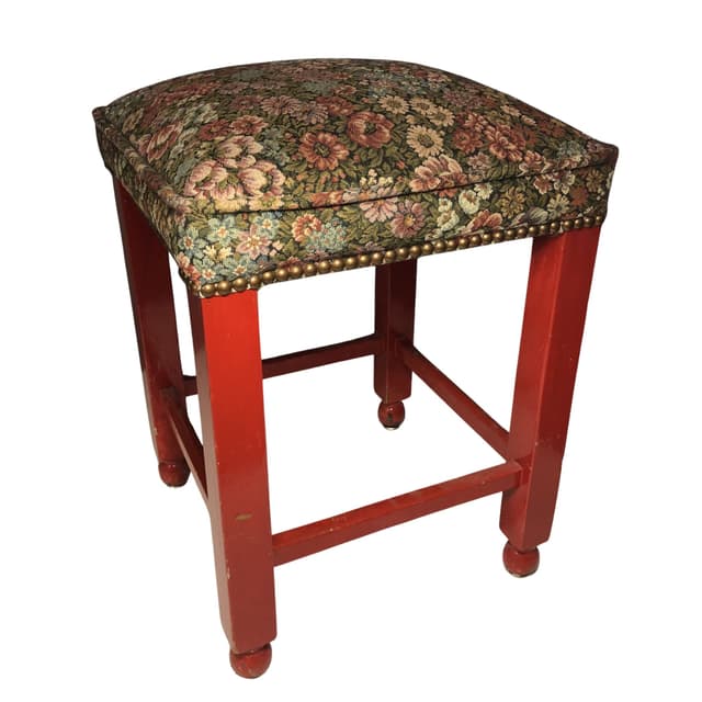 Stołek toaletkowy, tkanina kwiatowa, drewno czerwony, Niemcy, lata 50. - WYMIARY