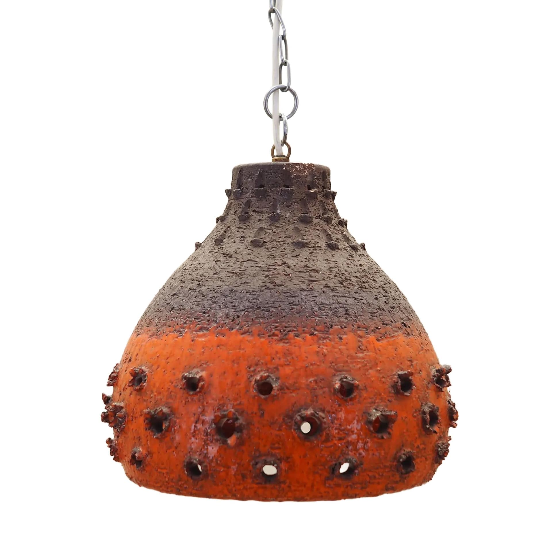 Pendant lamp, dark brown orange, ceramics, Denmark, 1960s.