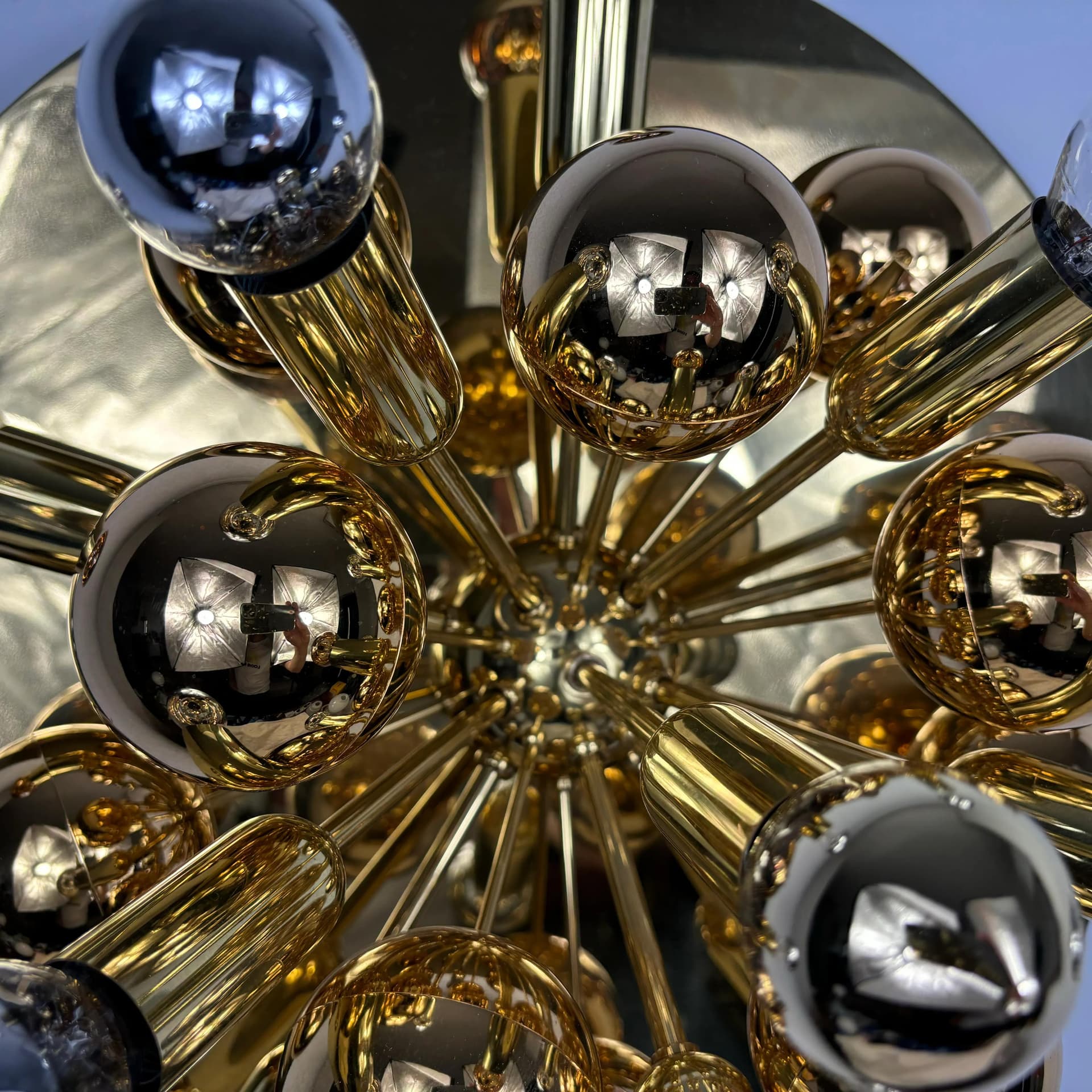 Złocony mosiężny plafon space age, Cosack Leuchten, Niemcy, lata 70. - 24156