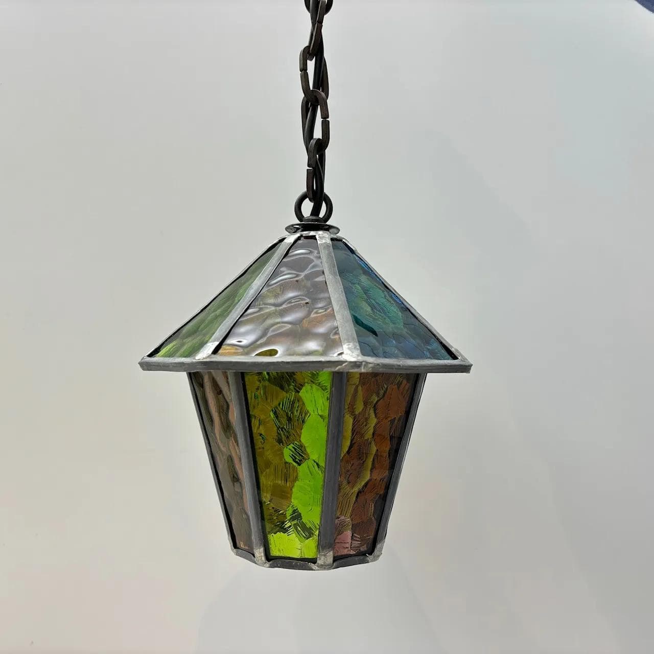 Lampa wisząca witrażowa, multikolor, szkło, metal, bakelit, Dania, lata 70. - 24137