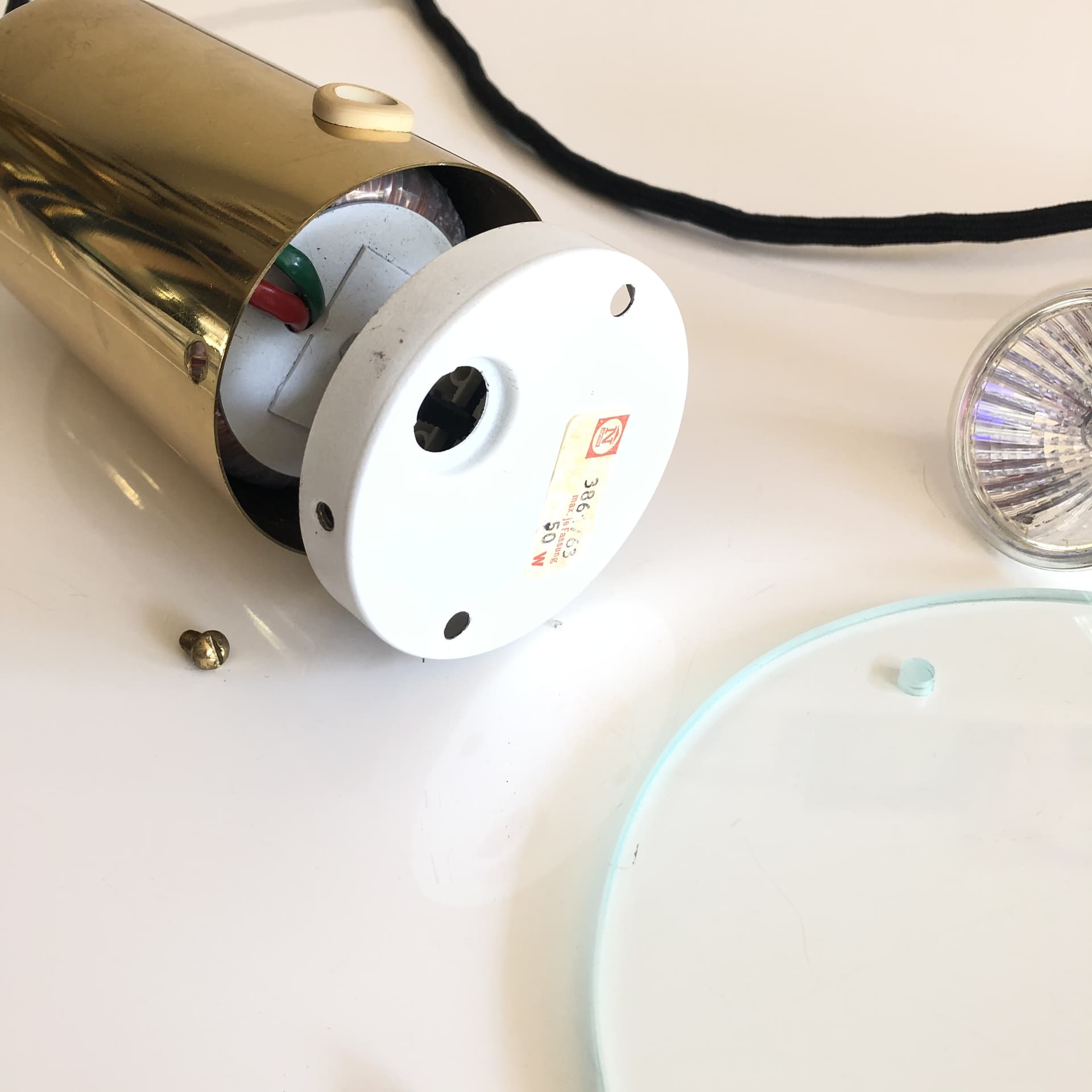 Ceiling lamp, gilded brass, glass, Germany, 1970s - 24444