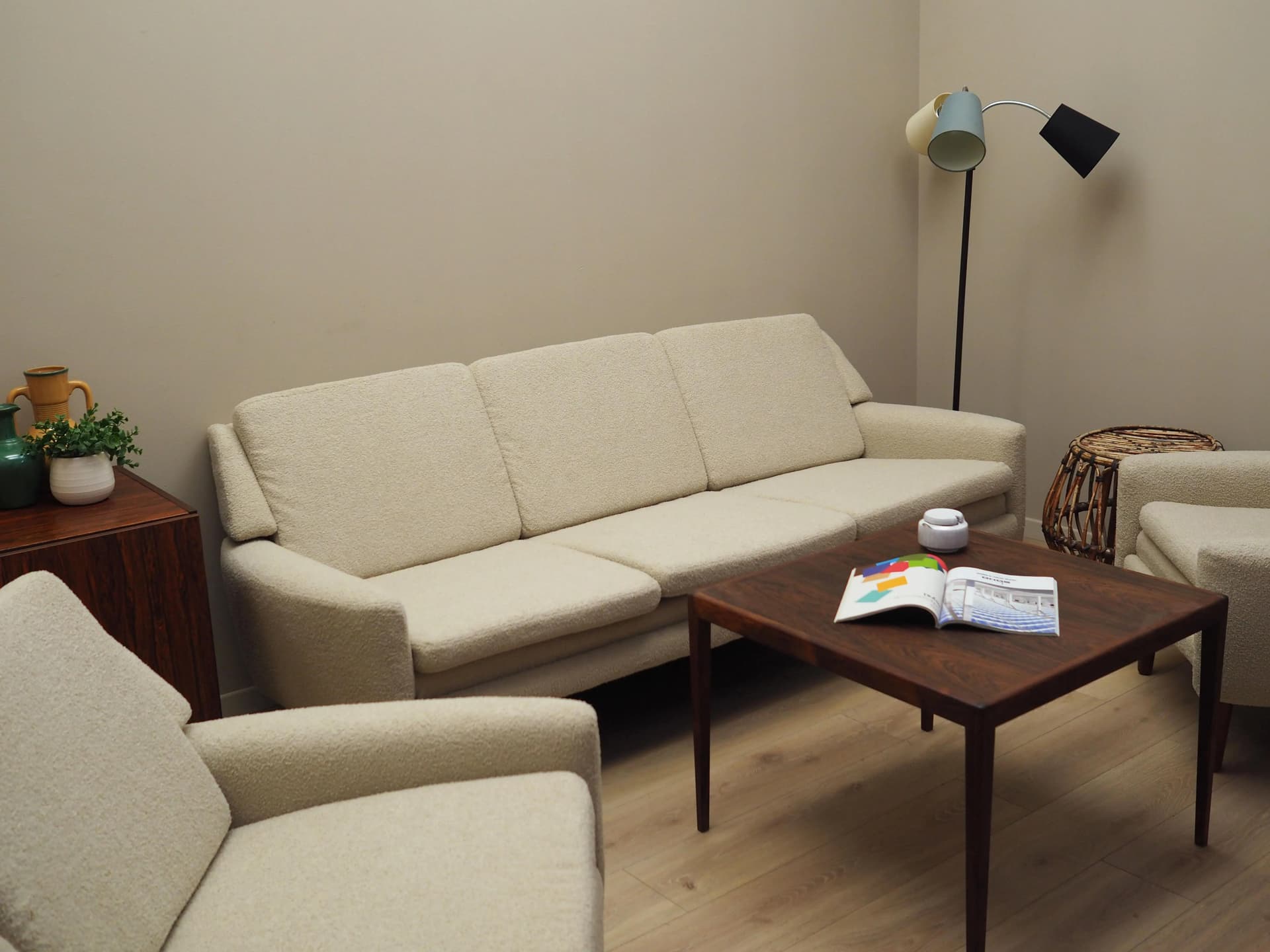 Sofa, beżowa boucle, palisander, Dania, lata 70. - 24246