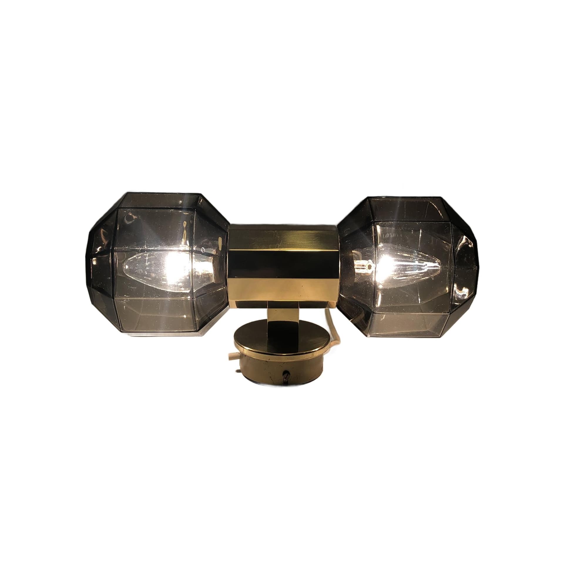 Kinkiet Up&Down, szkło grafitowe, mosiądz, Niemcy, lata 70.