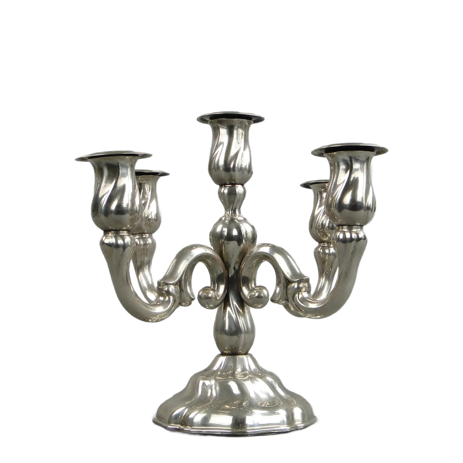 Kandelabr pięcioramienny Art déco, srebrny, mosiądz, Europa Zachodnia, lata 50.