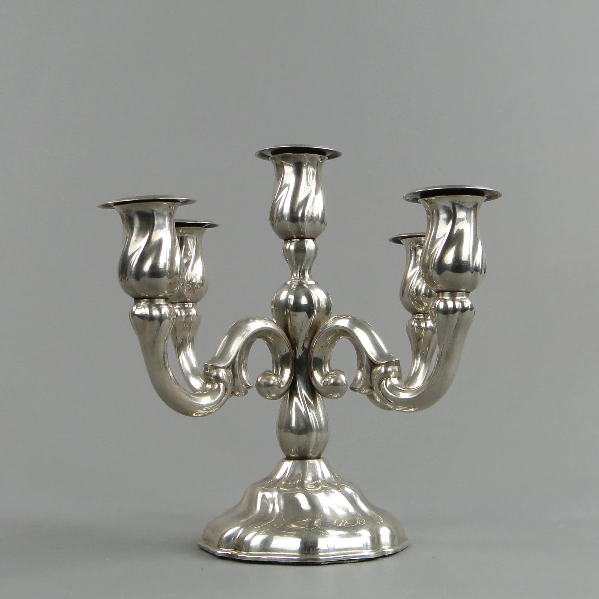 Kandelabr pięcioramienny Art déco, srebrny, mosiądz, Europa Zachodnia, lata 50. - 24676