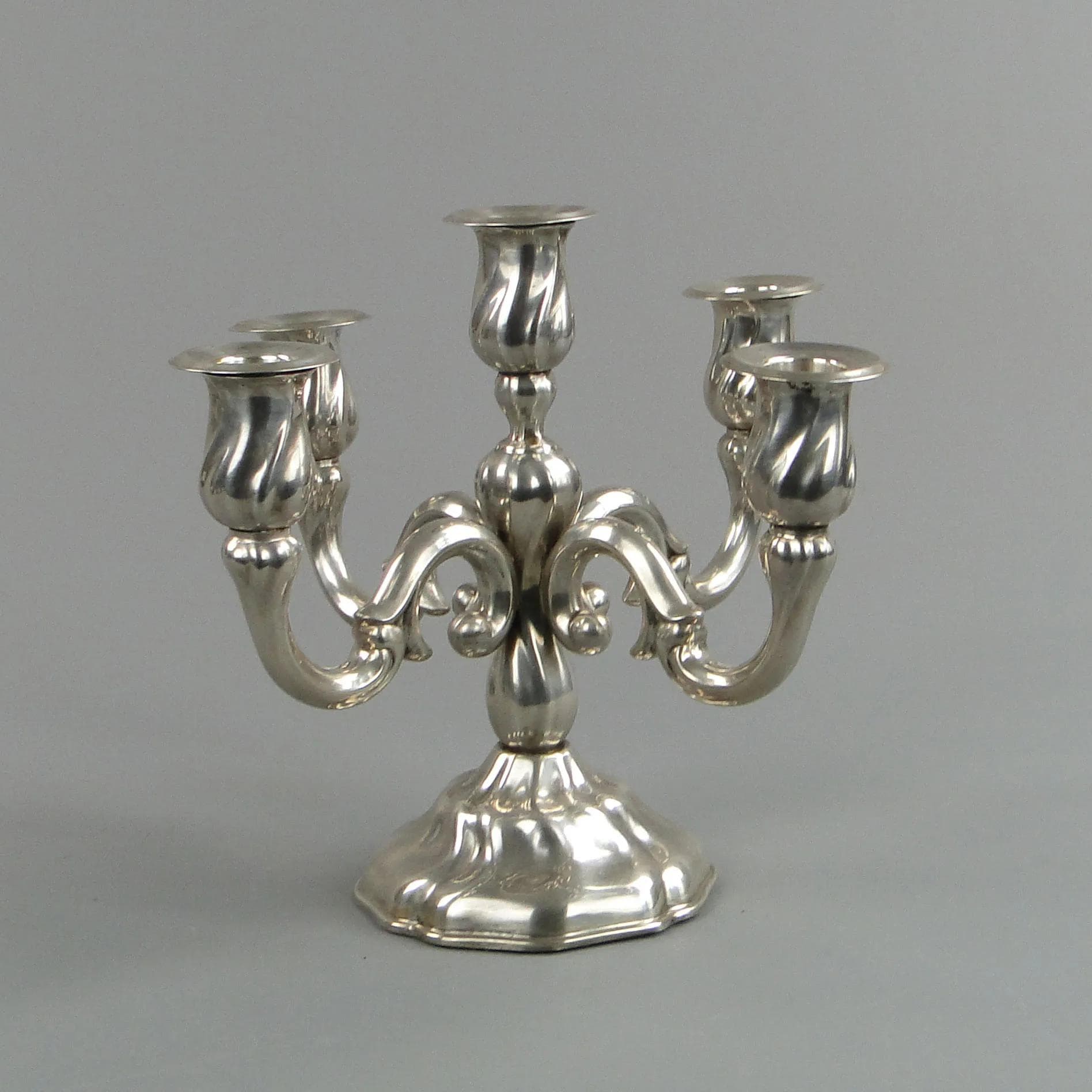 Kandelabr pięcioramienny Art déco, srebrny, mosiądz, Europa Zachodnia, lata 50. - 24680