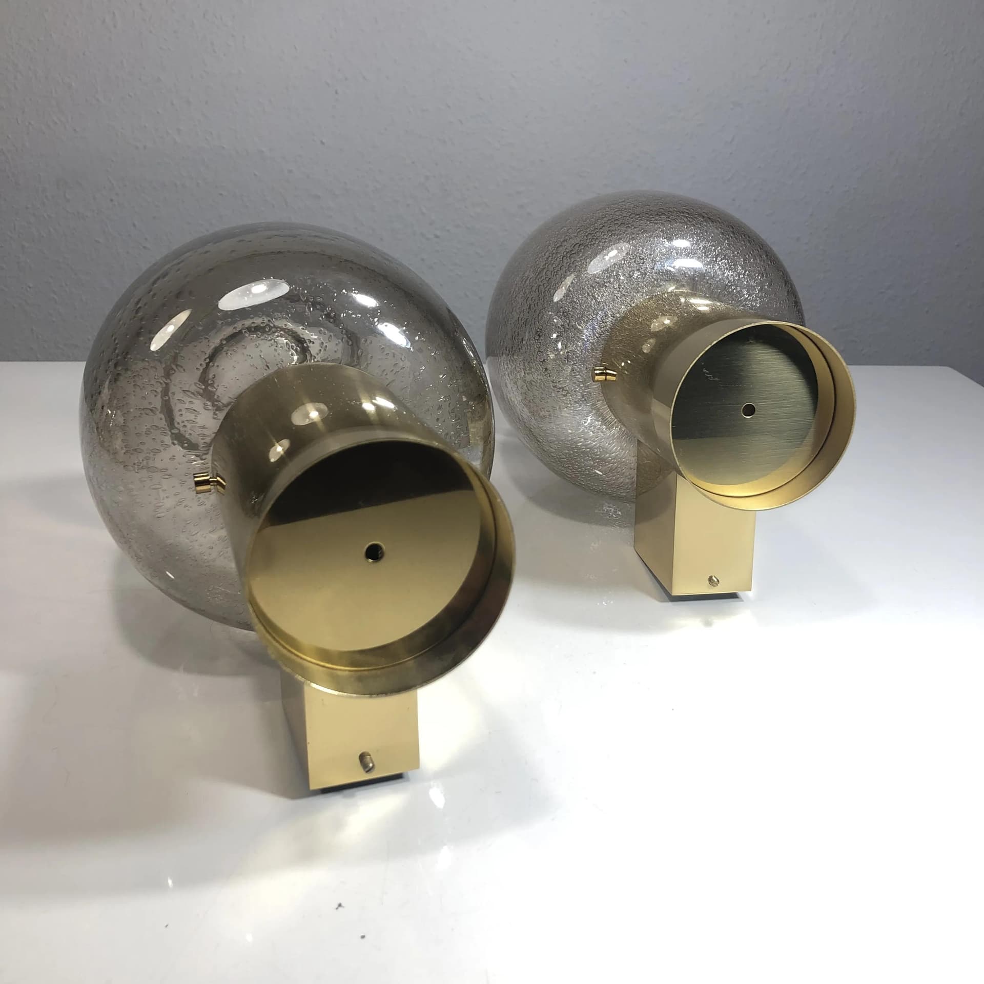 Pair of wall sconces, brass golden, glass, Glashutte Limburg, Germany, 1970s. - 24641