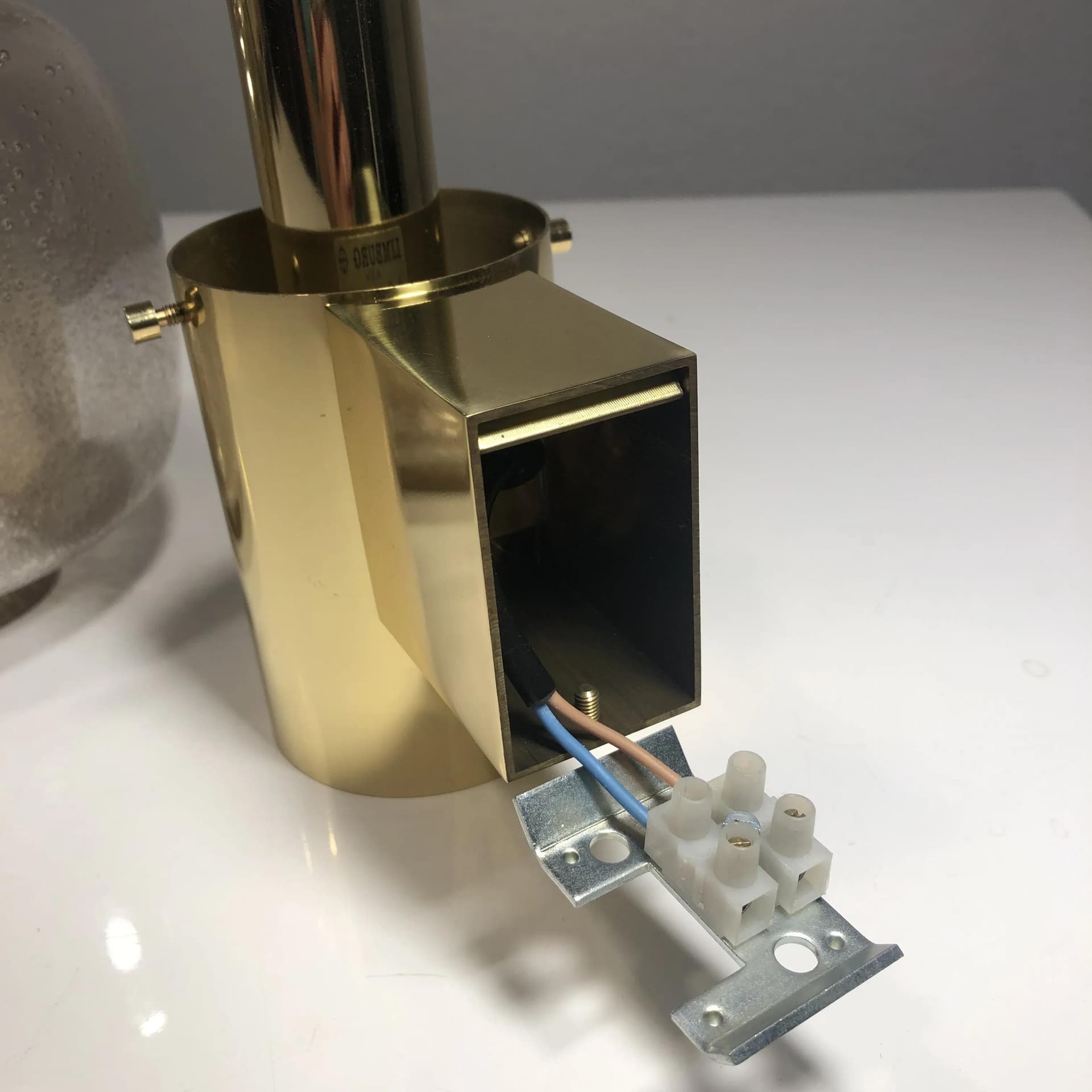 Pair of wall sconces, brass golden, glass, Glashutte Limburg, Germany, 1970s. - 24638