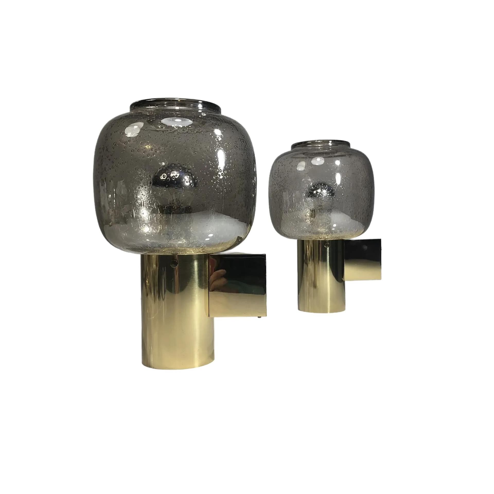 Pair of wall sconces, brass golden, glass, Glashutte Limburg, Germany, 1970s.