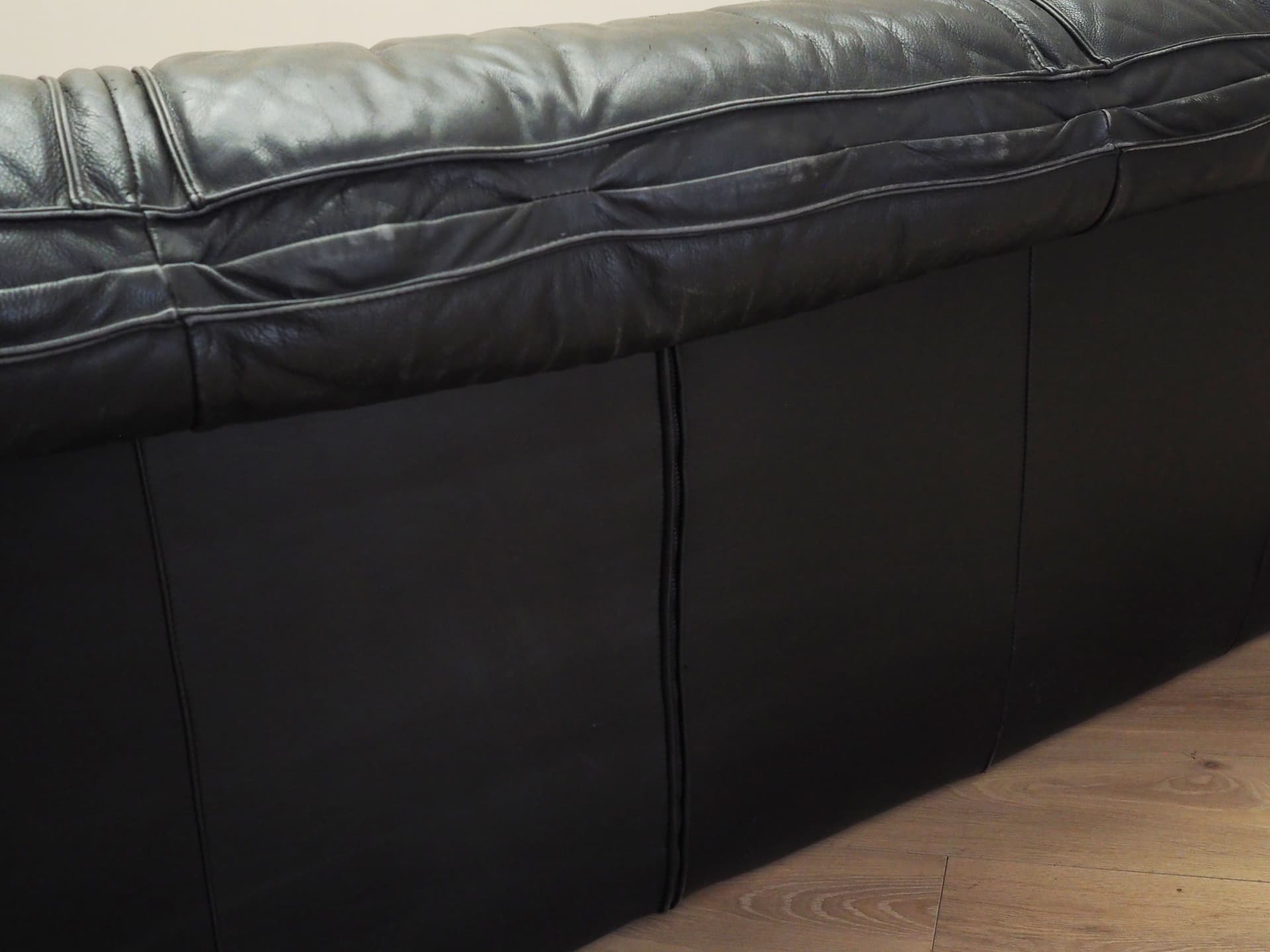 Sofa, black leather, Italy, 1960s. - 66355