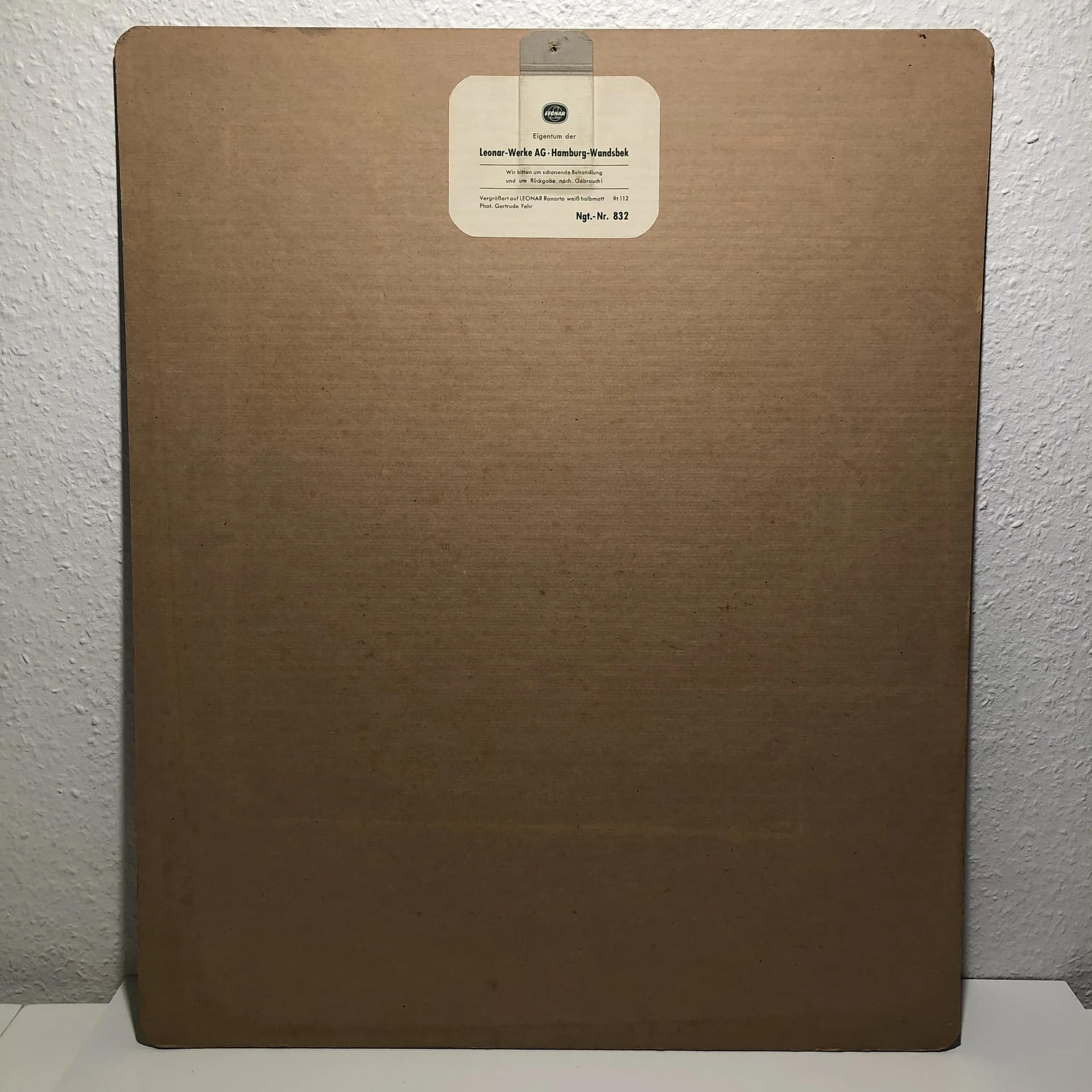 Advertising board Leonar Photo-Papiere, grey, wood, Germany, 1960s. - 24896