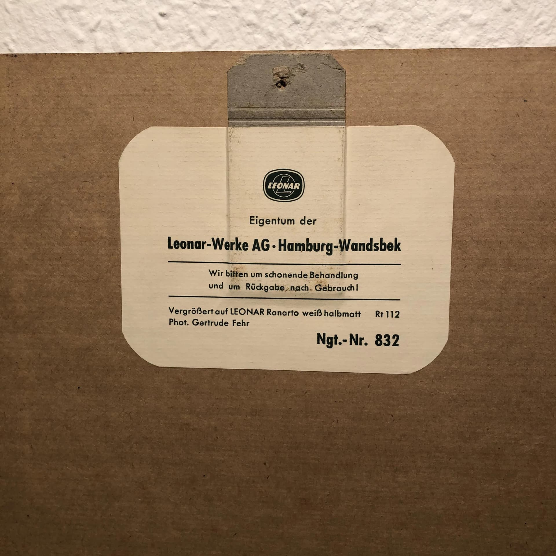 Advertising board Leonar Photo-Papiere, grey, wood, Germany, 1960s. - 24894