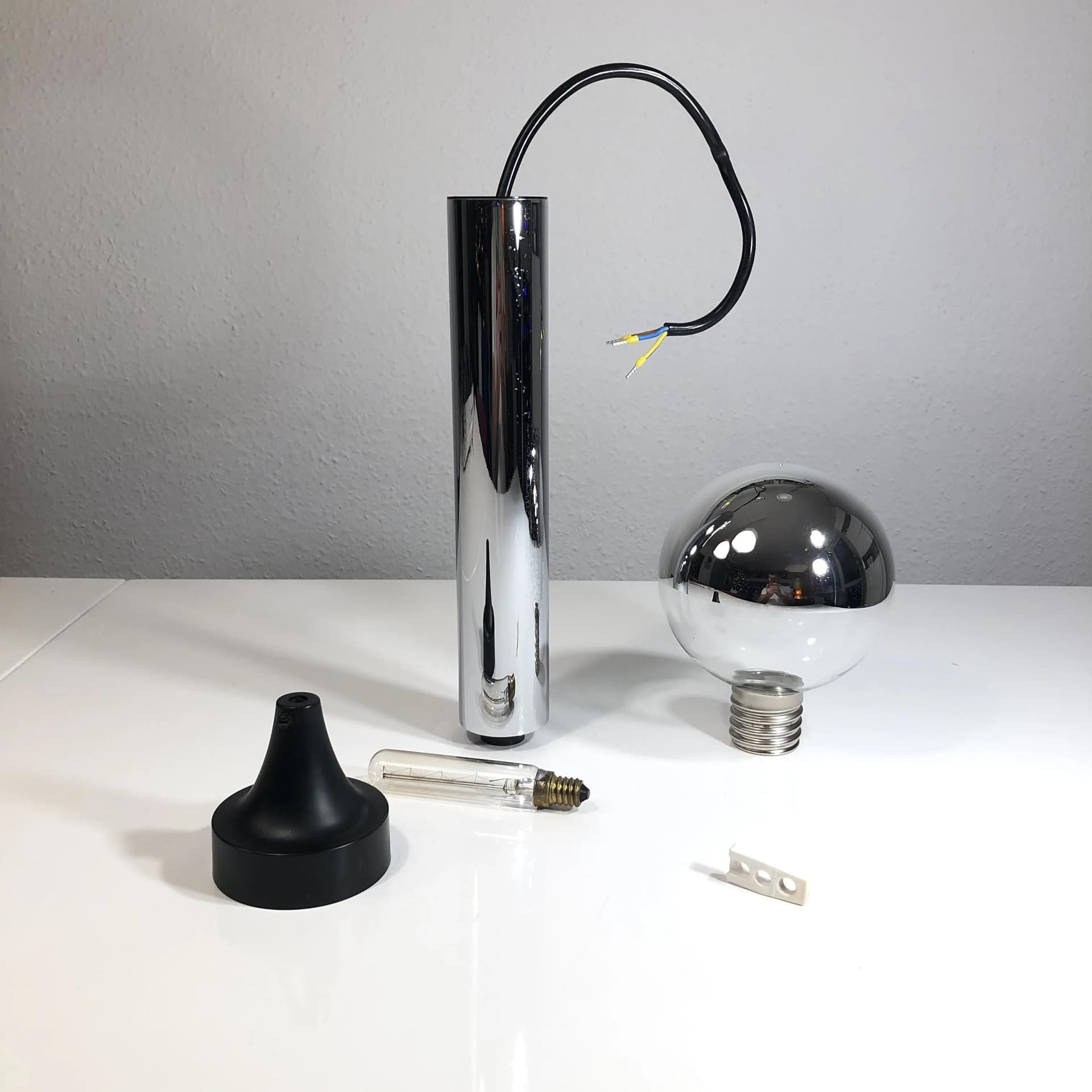 Lampa wisząca Space Age, stal chrom srebrny, szkło przezroczyste, proj. M. Ishi, Staff Leuchten, Niemcy, lata 70. - 24888