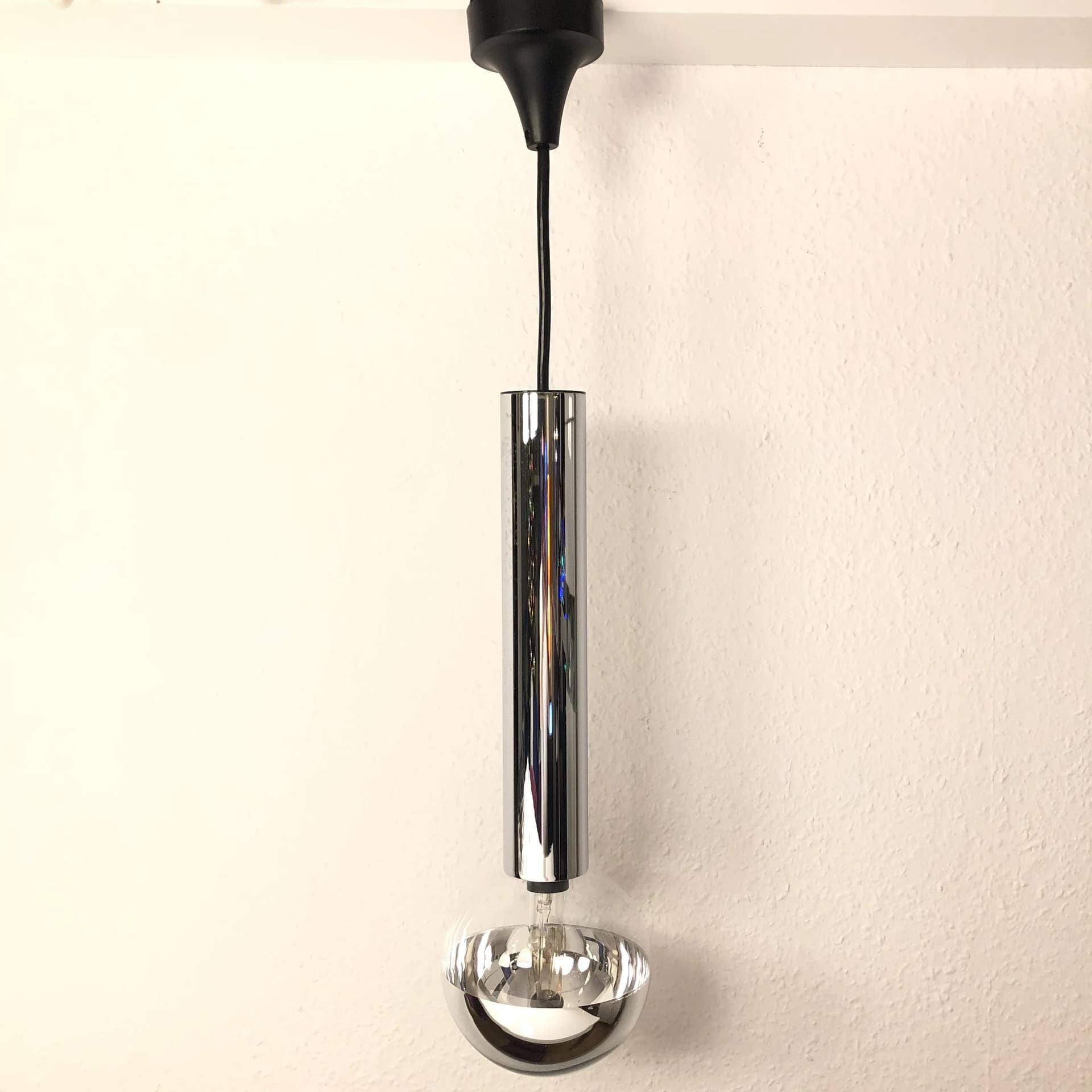 Lampa wisząca Space Age, stal chrom srebrny, szkło przezroczyste, proj. M. Ishi, Staff Leuchten, Niemcy, lata 70. - 24889