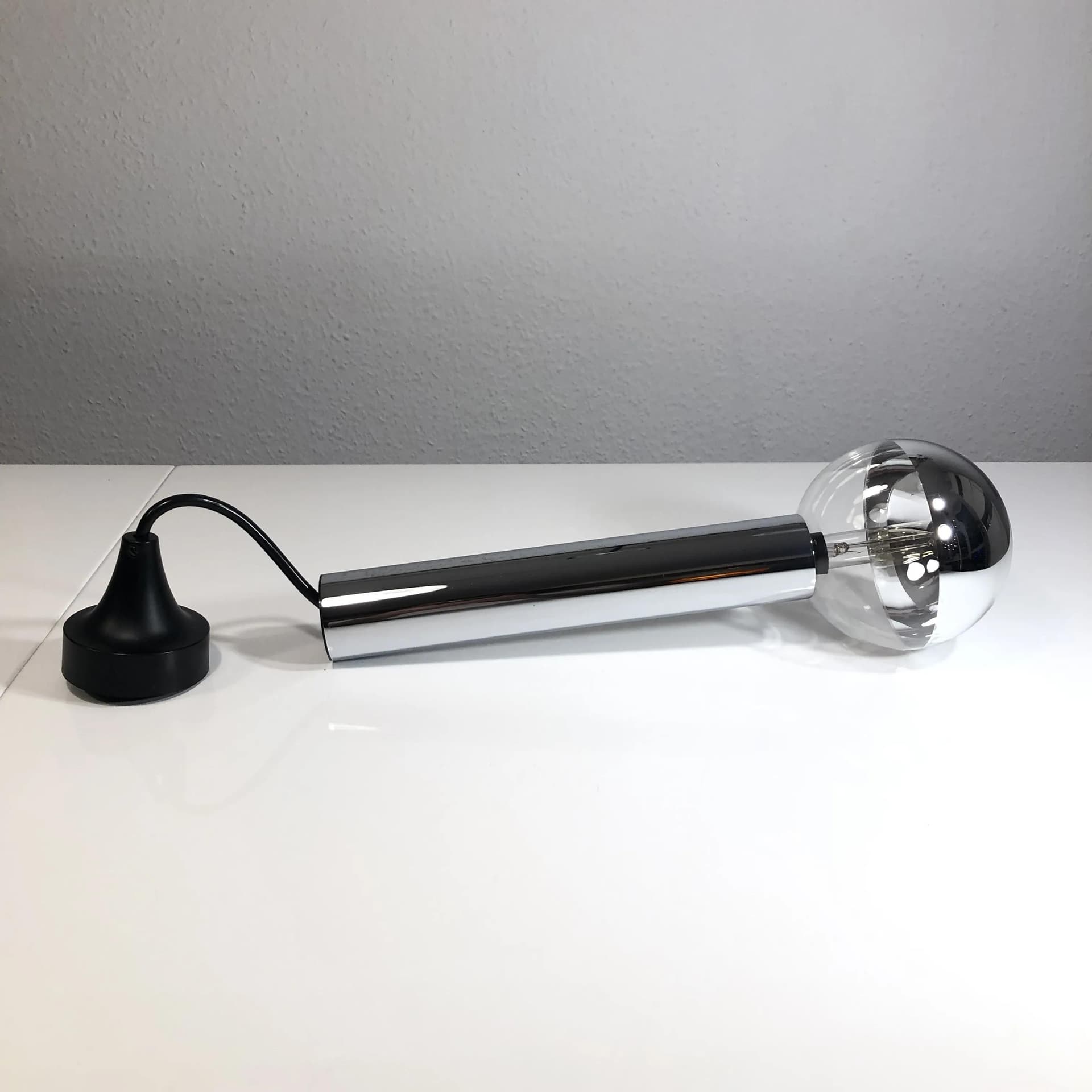 Lampa wisząca Space Age, stal chrom srebrny, szkło przezroczyste, proj. M. Ishi, Staff Leuchten, Niemcy, lata 70. - 24887