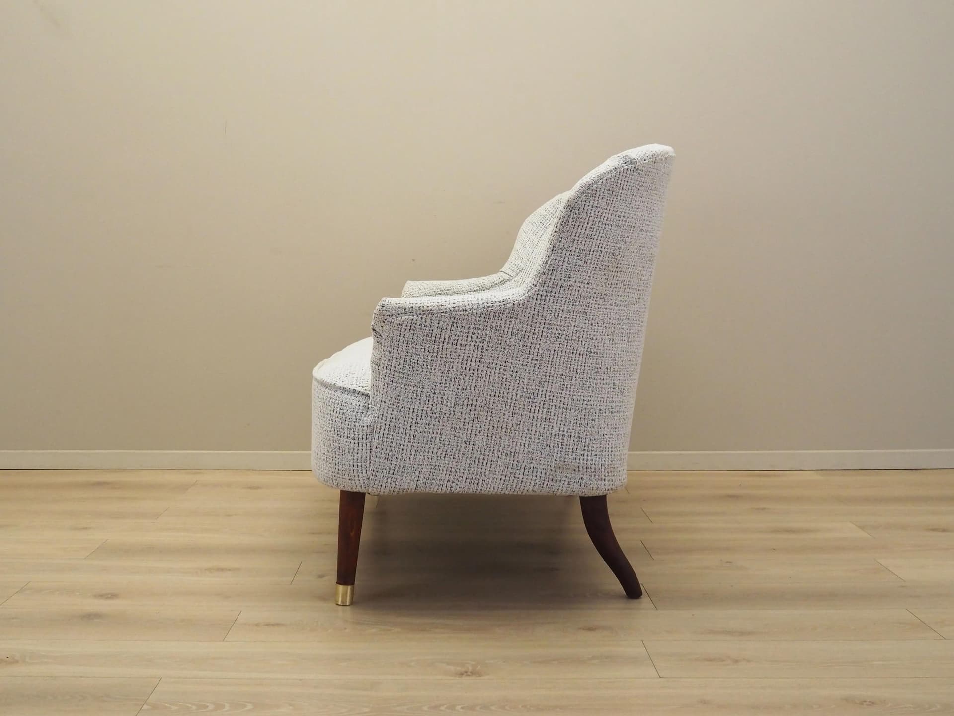 Sofa, biały melanż, tkanina, drewno, Włochy, lata 60. - 25049