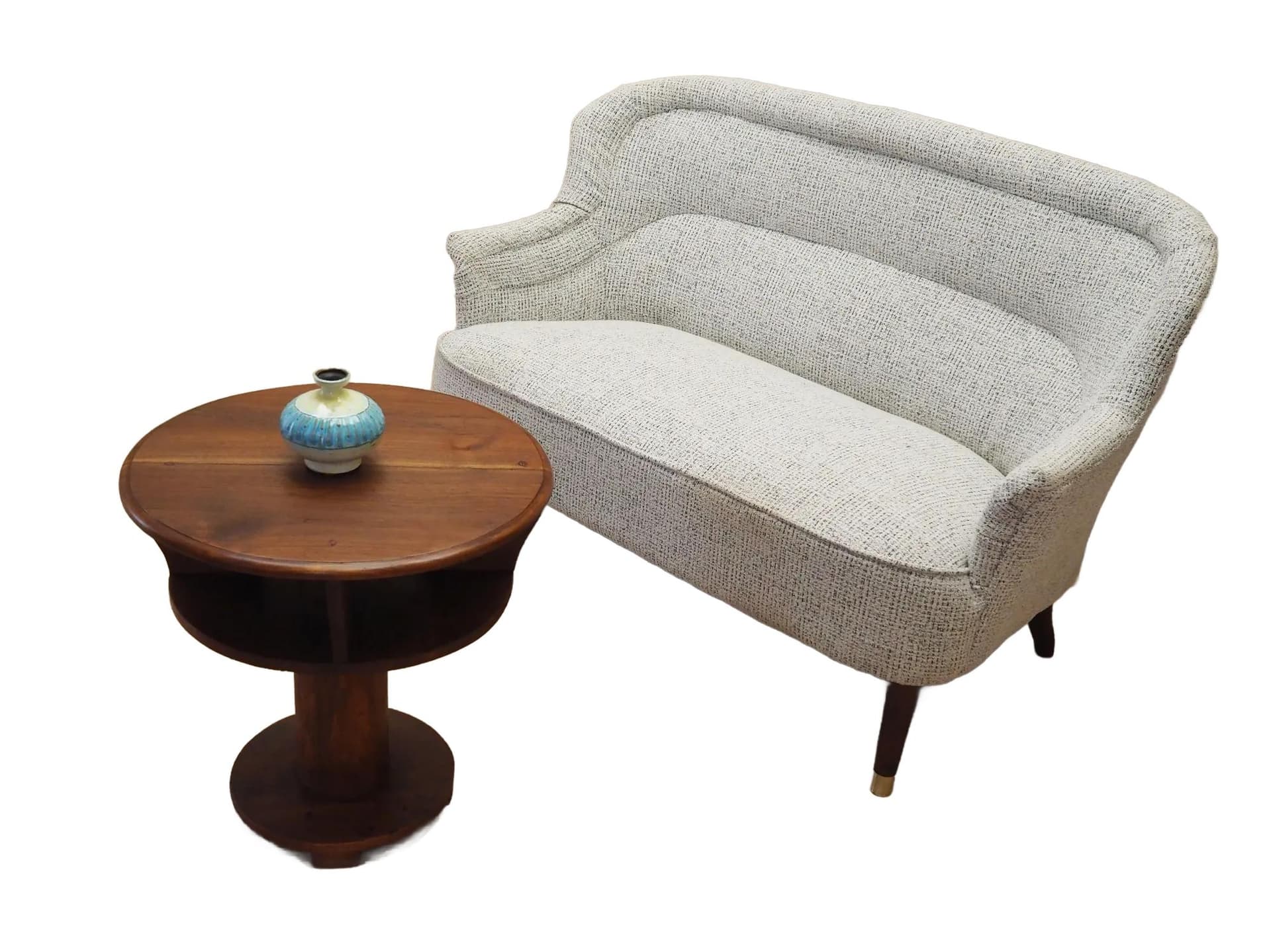 Sofa, biały melanż, tkanina, drewno, Włochy, lata 60. - 25045