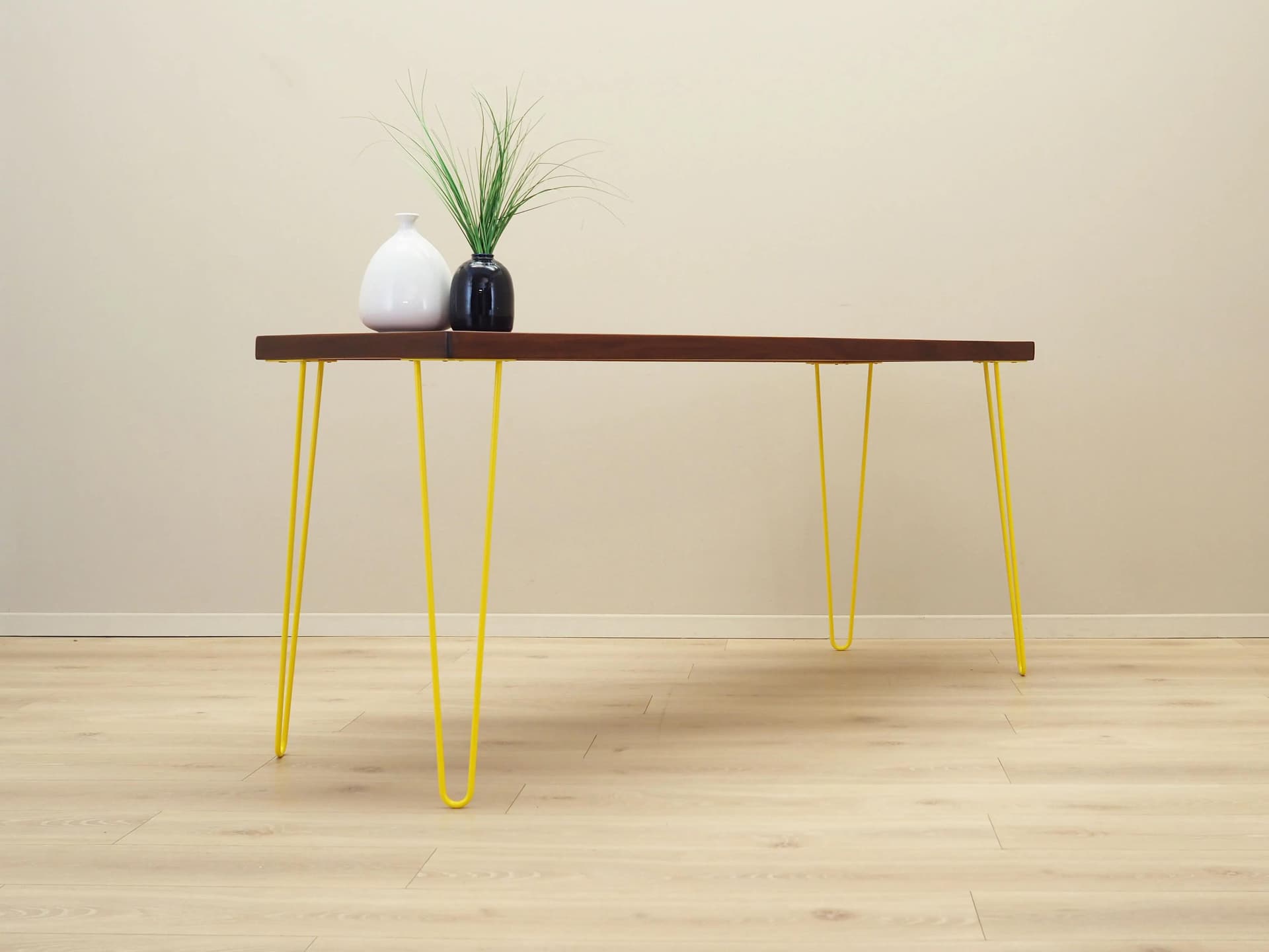 Desk, dark brown teak, yellow metal, Denmark, 1970s. - 25220