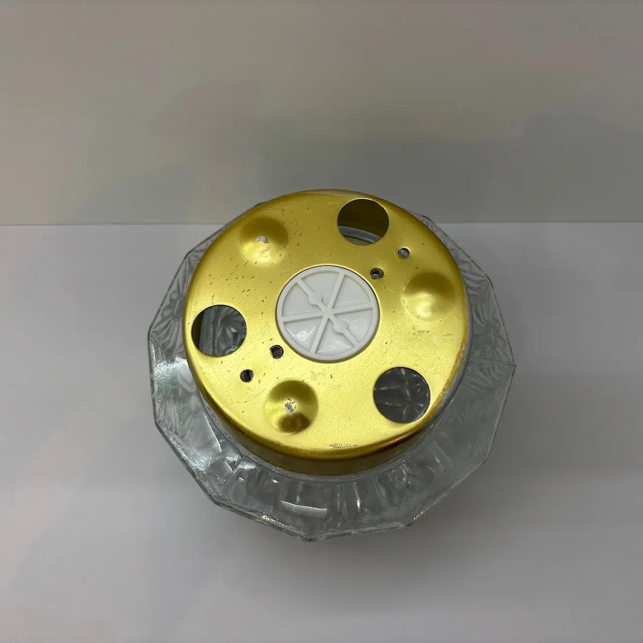 Ceiling lamp, transparent glass, gold aluminium, VEB Görlitz, Germany, 1980s. - 25471