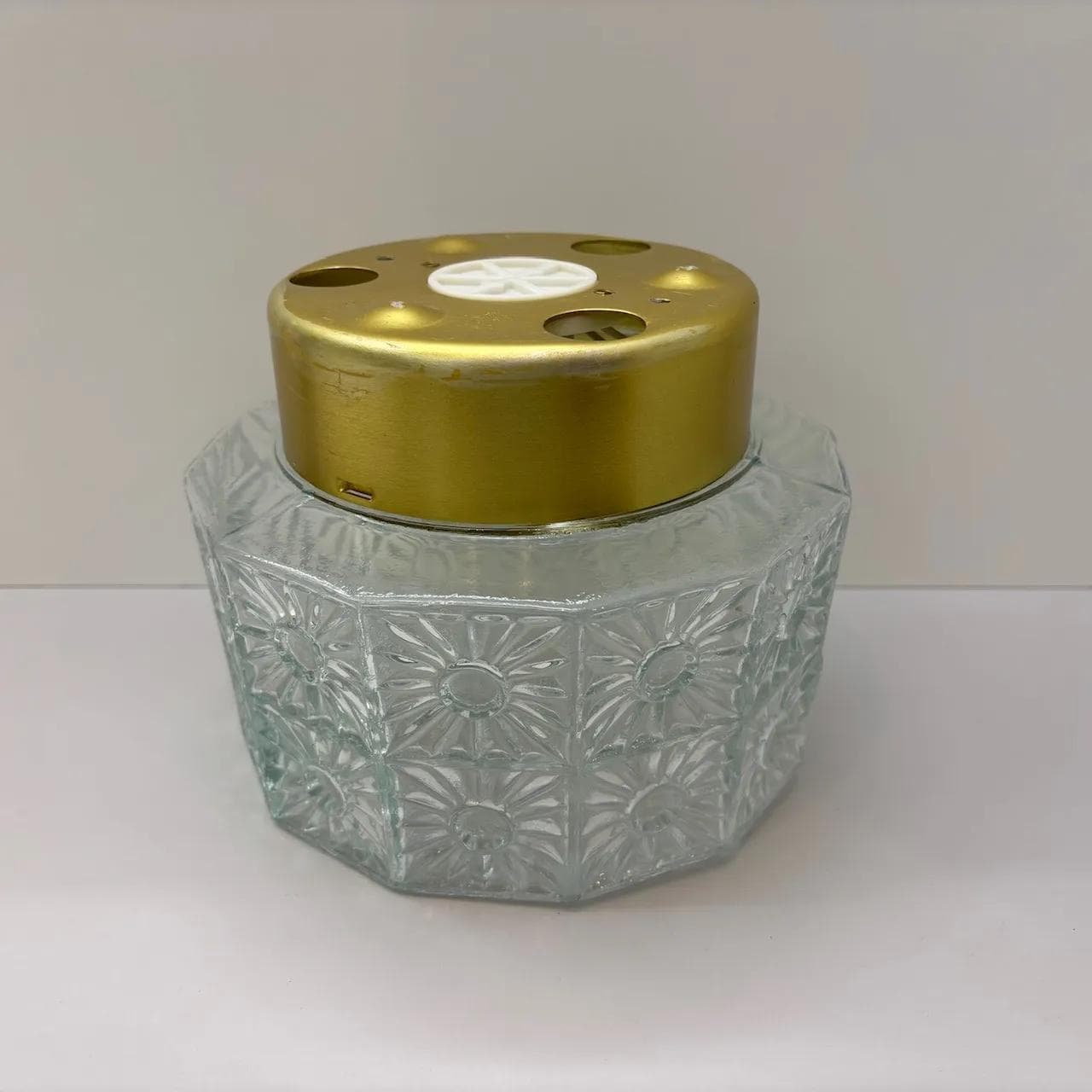 Ceiling lamp, transparent glass, gold aluminium, VEB Görlitz, Germany, 1980s. - 25475