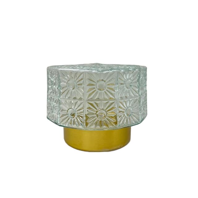 Ceiling lamp, transparent glass, gold aluminium, VEB Görlitz, Germany, 1980s. - DIMENSION