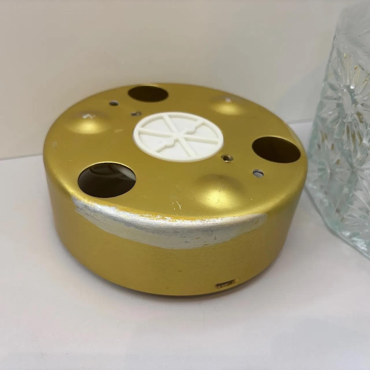 Ceiling lamp, transparent glass, gold aluminium, VEB Görlitz, Germany, 1980s. - 25478