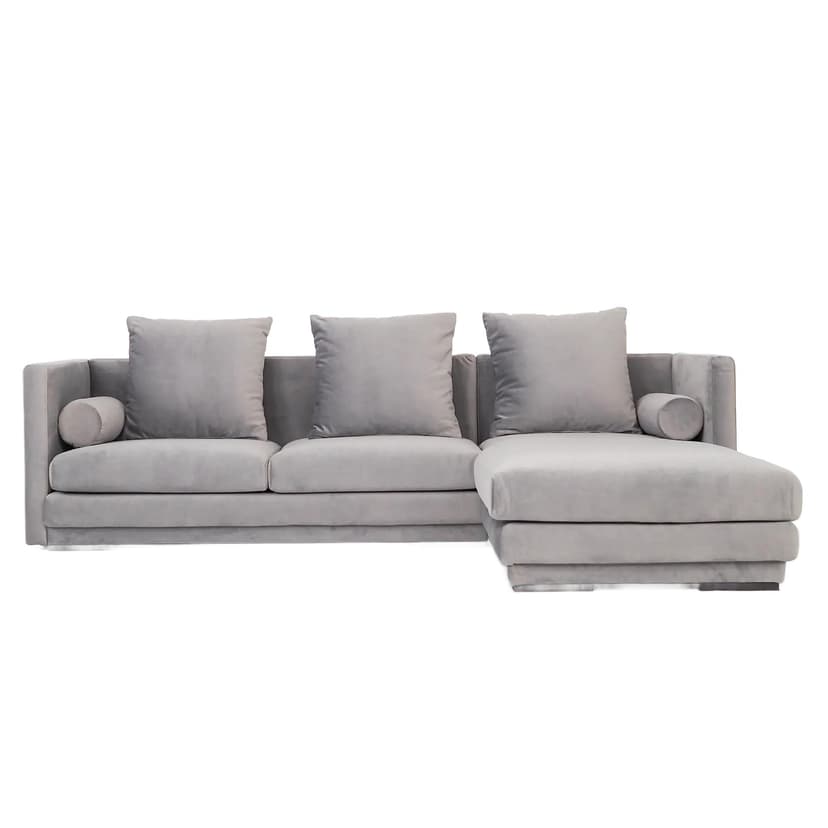 Narożnik Malmo, welur srebrny, drewno, Polska, lata 90.