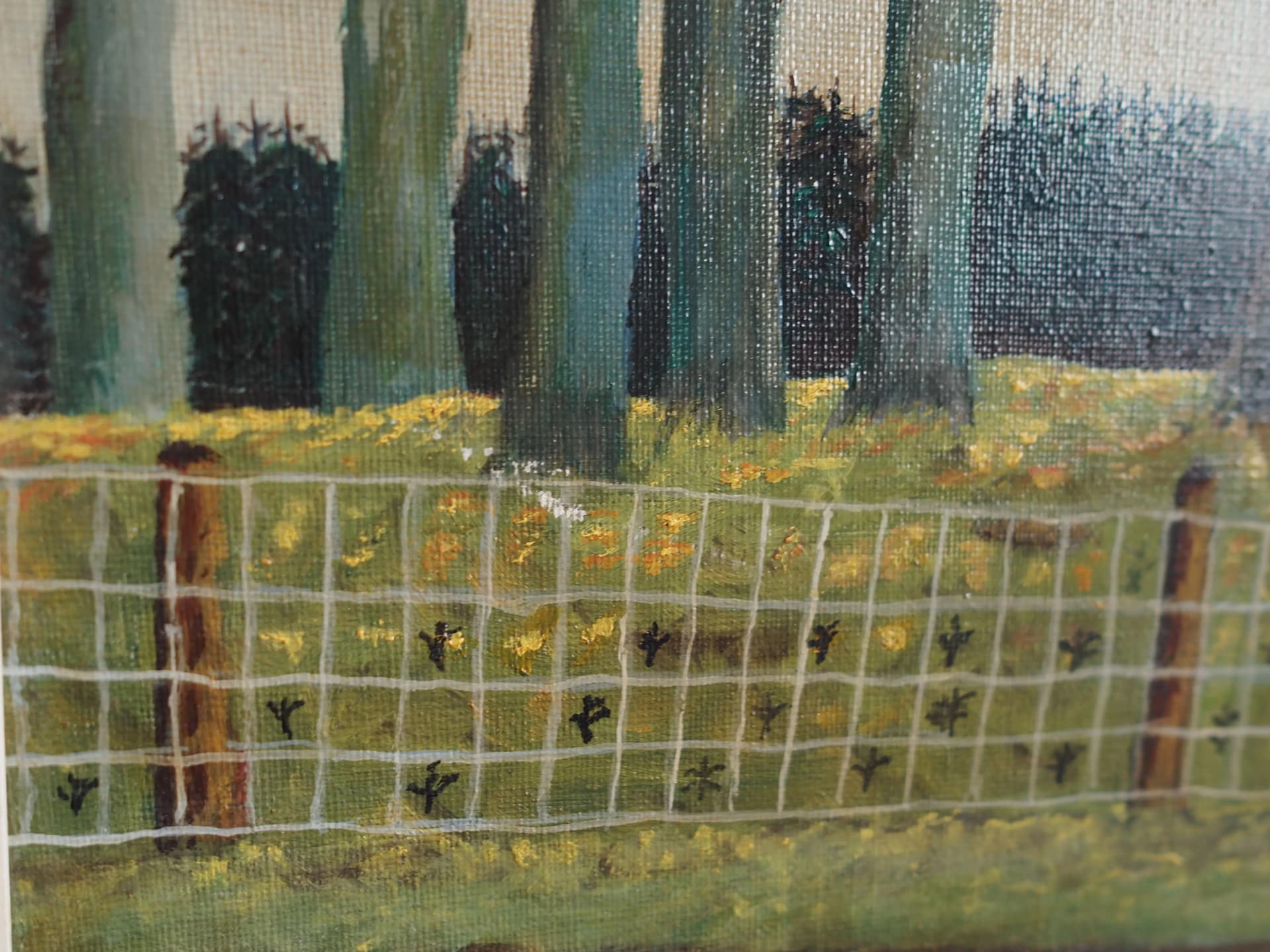 Painting Las mieszany, turquoise, oil on canvas, Poland, 1960s - 25577