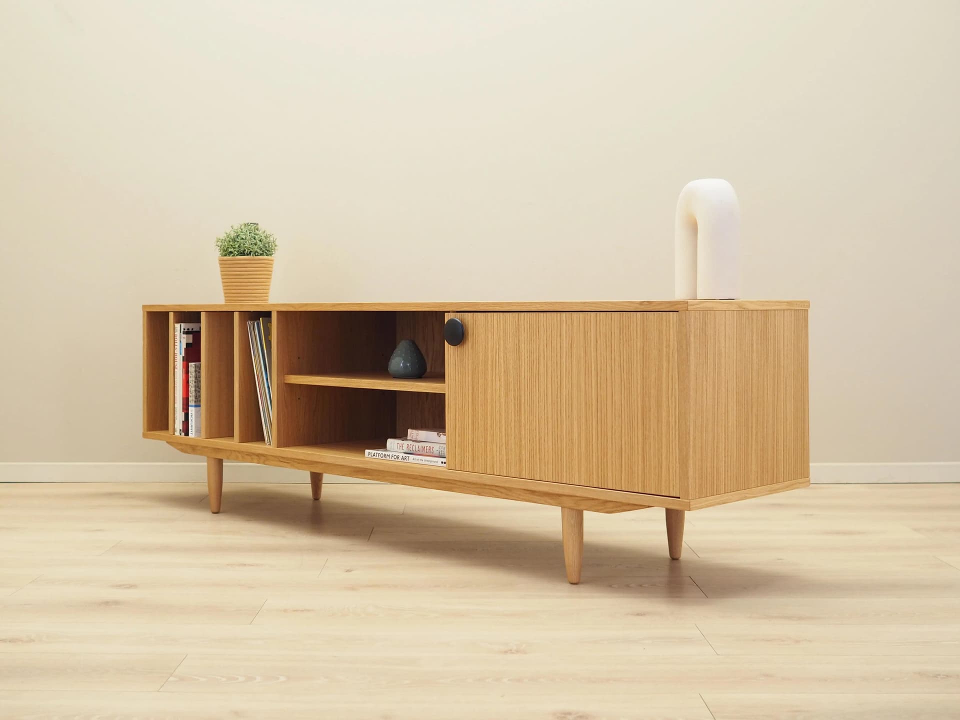 Sideboard, skandynawski, dąb żółty, Polska, lata 60. - 25848