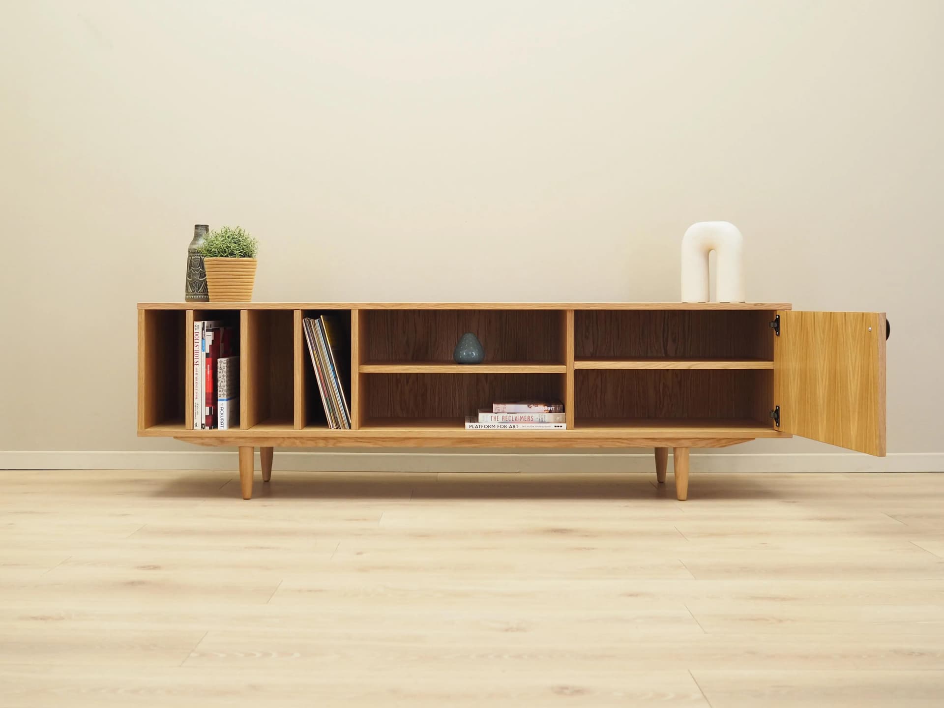 Sideboard, skandynawski, dąb żółty, Polska, lata 60. - 25847