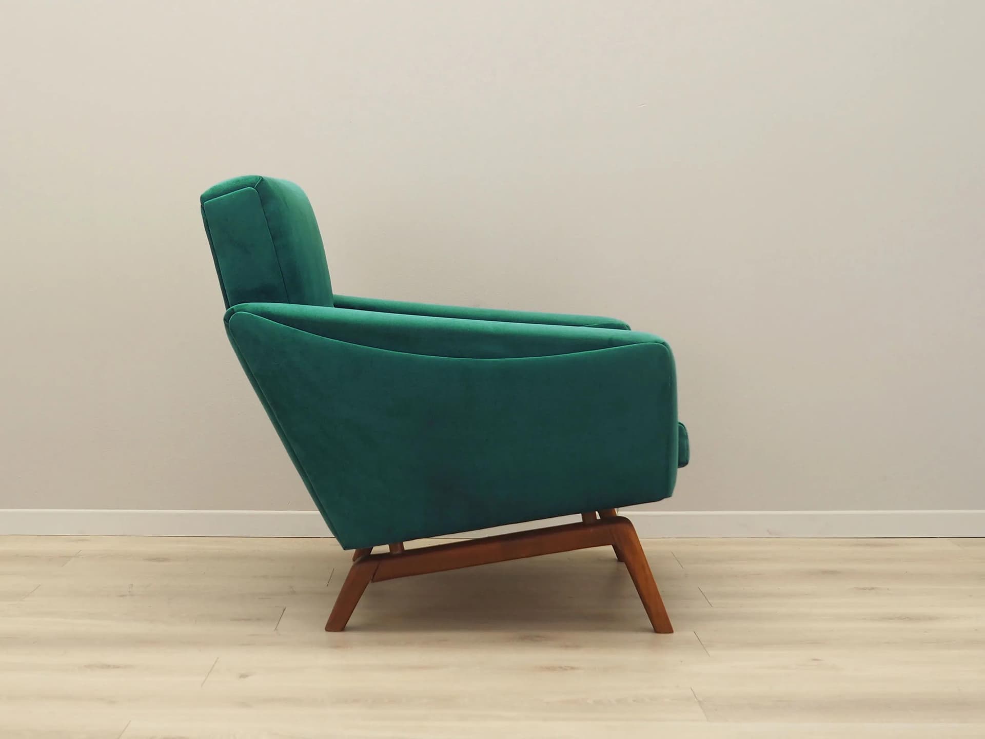 Armchair, bottle green velvet, wood, Denmark, 1970s - 25839