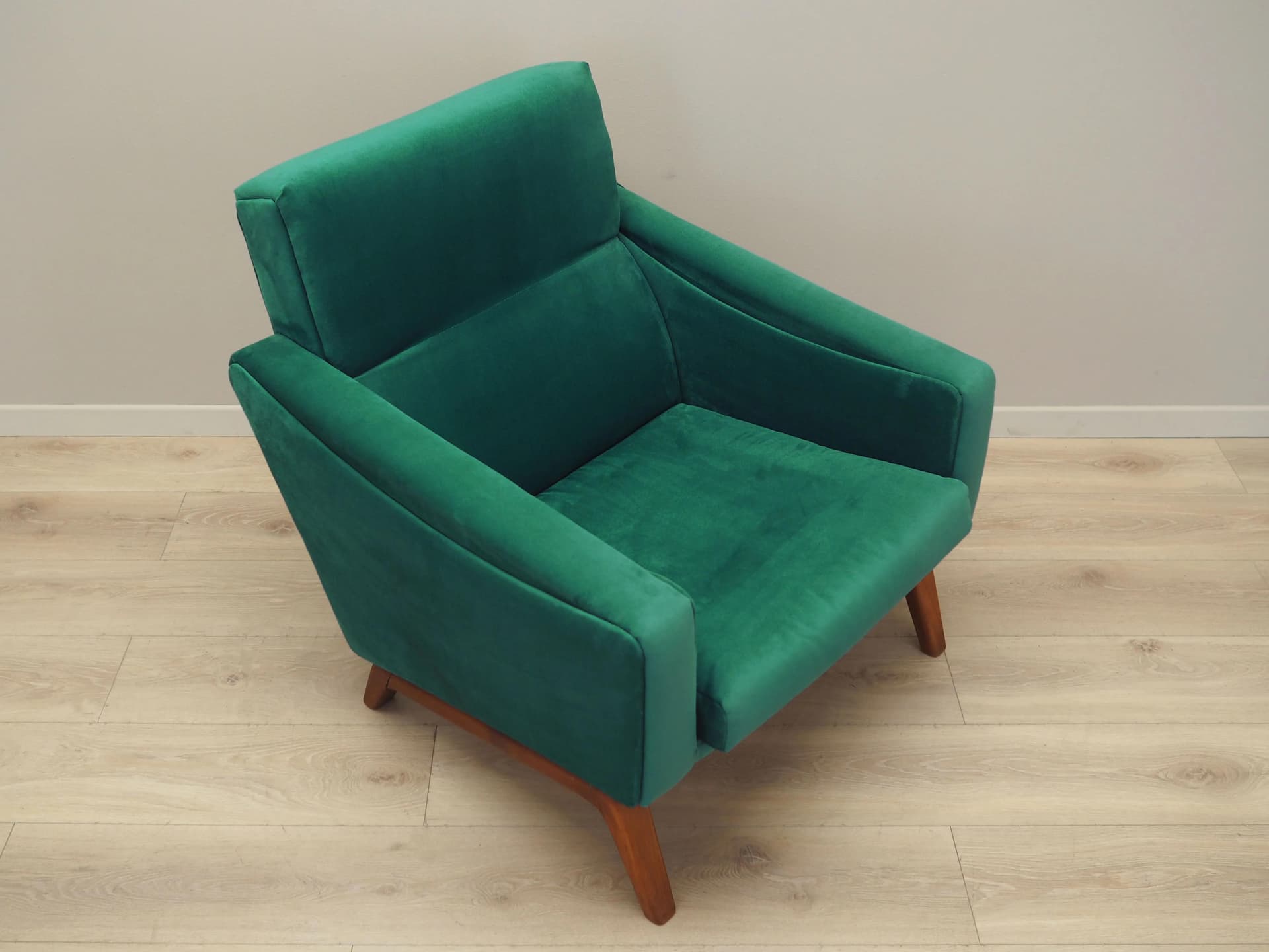 Armchair, bottle green velvet, wood, Denmark, 1970s - 25844