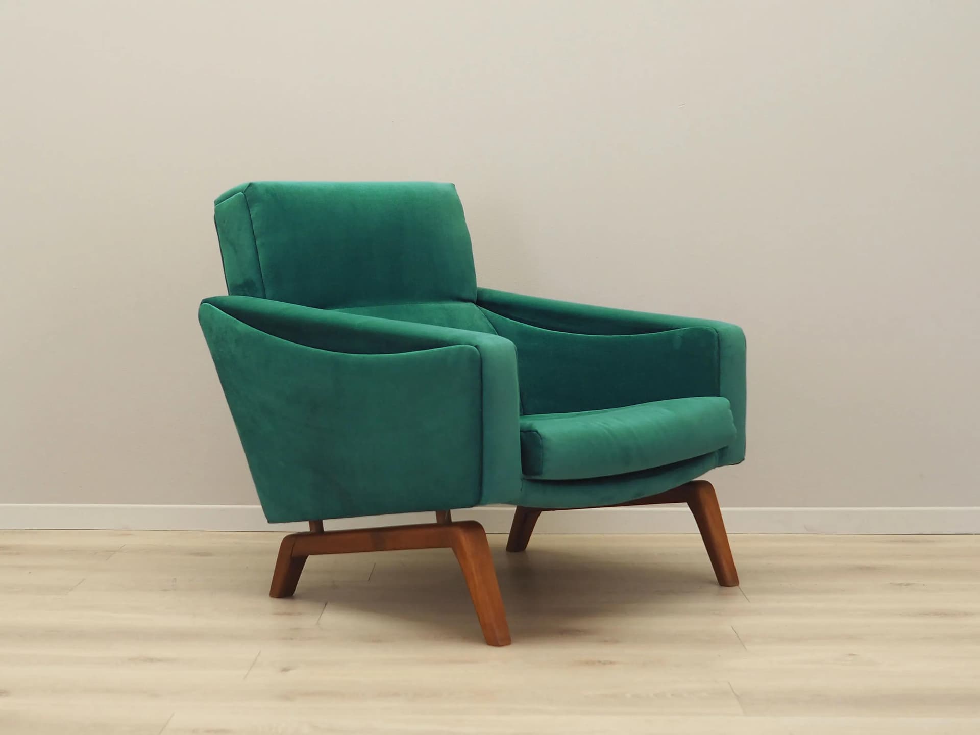Armchair, bottle green velvet, wood, Denmark, 1970s - 25841