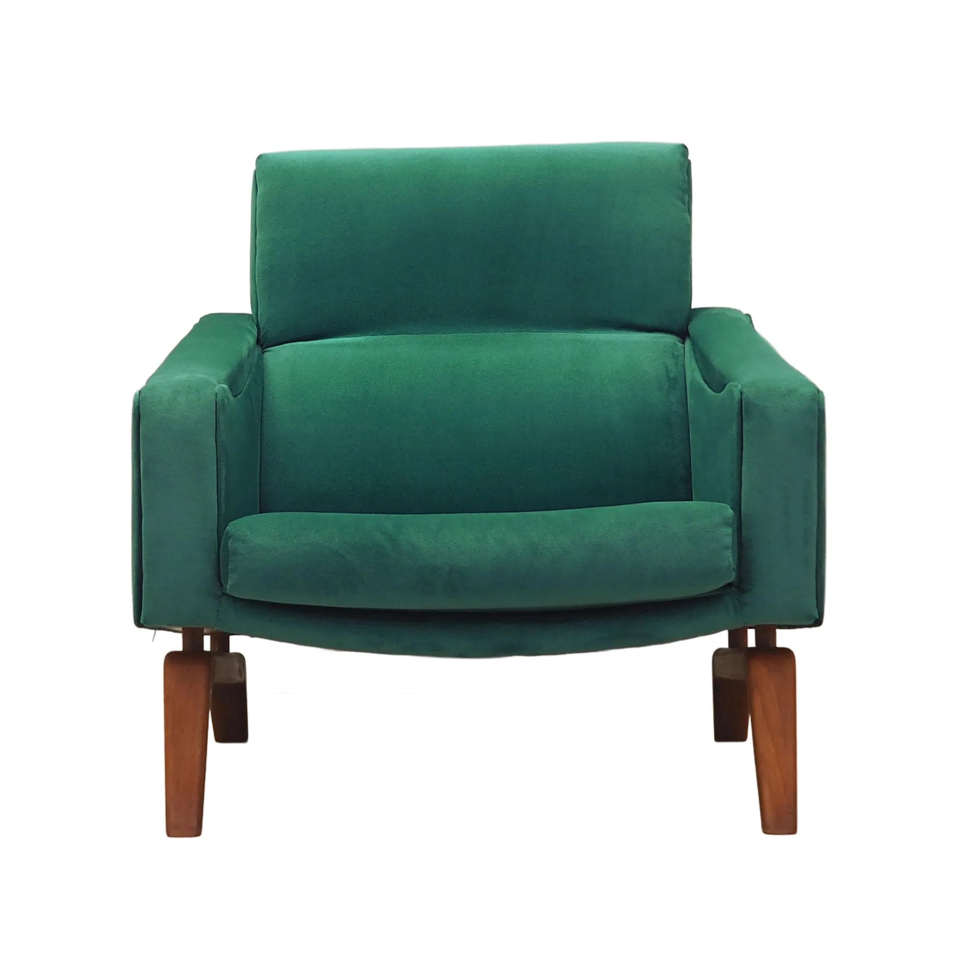 Armchair, bottle green velvet, wood, Denmark, 1970s