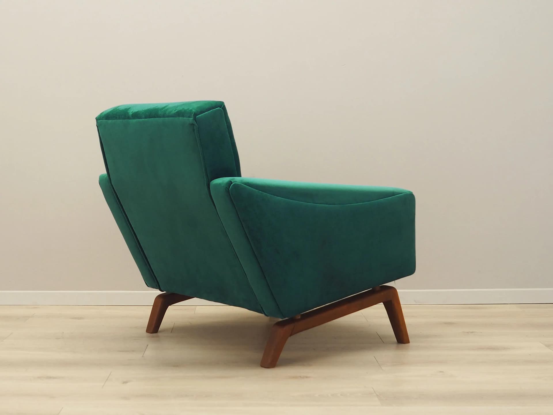 Armchair, bottle green velvet, wood, Denmark, 1970s - 25843